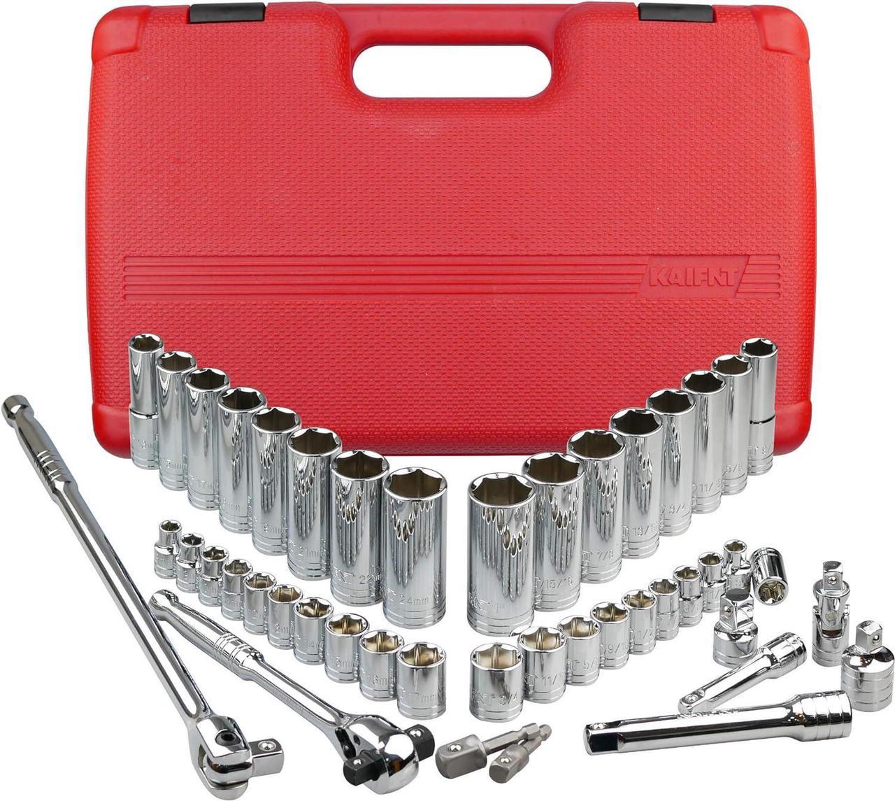 KAIFNT K304 Deep Combination Socket Set, 3/8-Inch & 1/2-Inch Drive, SAE/Metric, 45-Piece