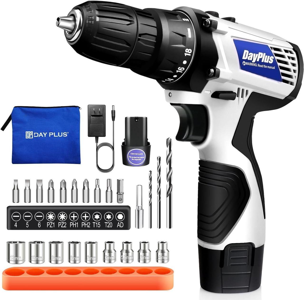 16.8v Cordless Power Drill Combi Driver Electric Screwdriver Tools Kit,2 Variable Speed 18+1 Torque Setting,23pcs Drill/Driver Bits