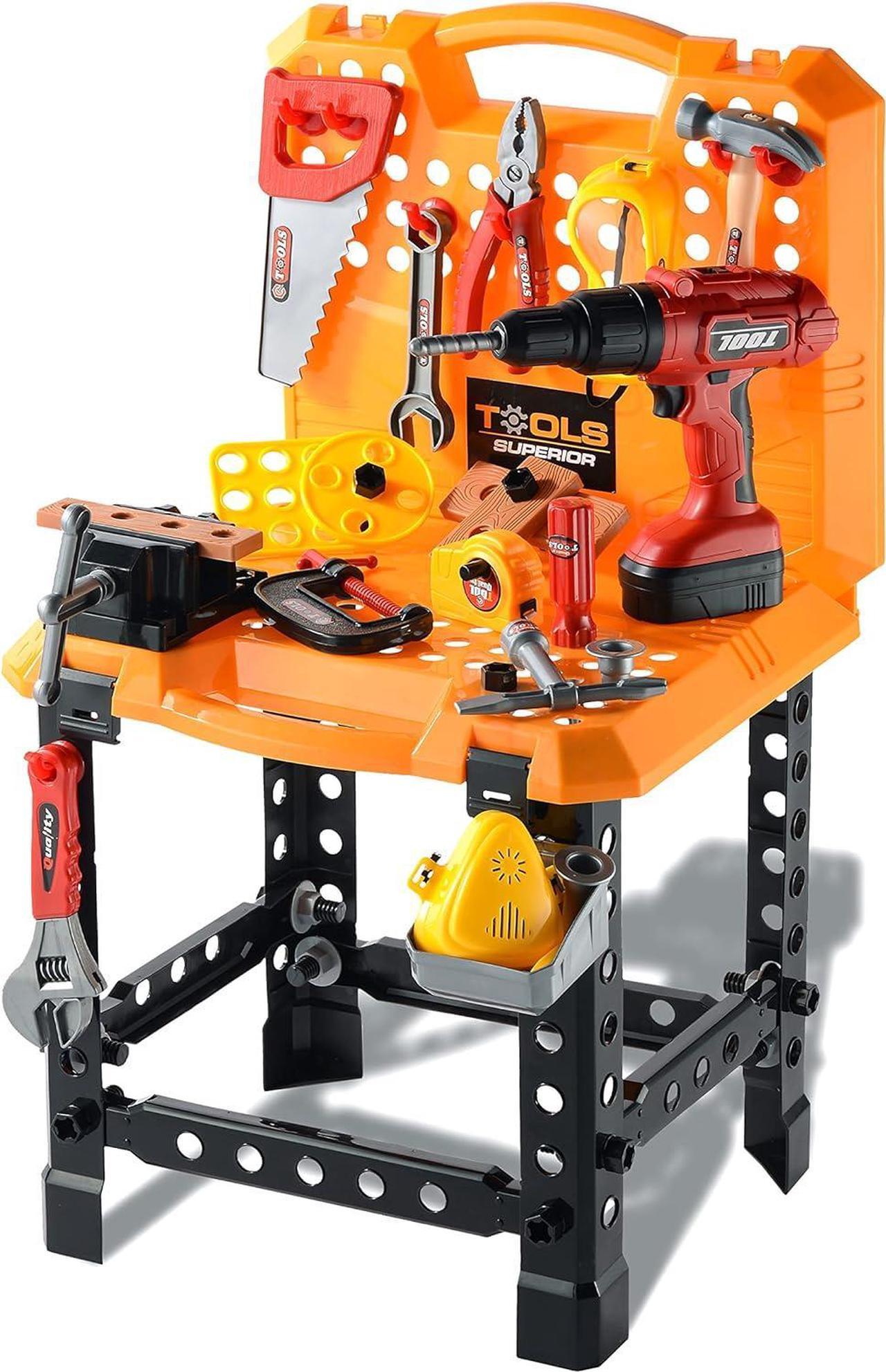 Kids Workbench - Toy Chois Pretend Play Series kids Toy Work Bench and Tools,Toddler Tool Set with Electric Drill,82 Pieces Construction Toy Tool Bench Outdoor Preschool Tool Set for Kids Ages 3-5