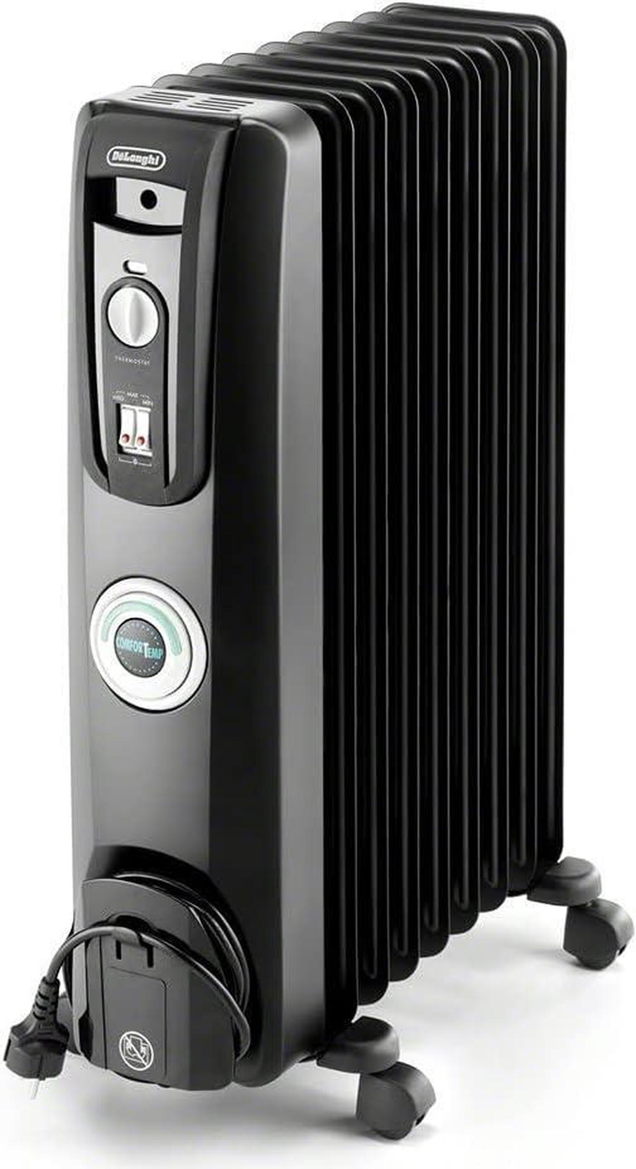 DeLonghi Oil-Filled Radiator Space Heater, Quiet 1500W, Adjustable Thermostat, 3 Heat Settings, Energy Saving, Safety Features, Black, Comfort Temp EW7707CBCA