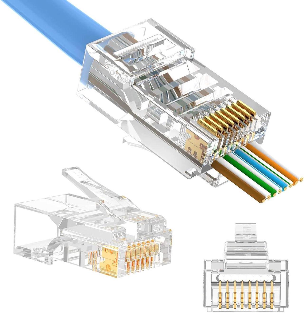 VCELINK RJ45 Cat5e/Cat5 Pass Through Connectors, 100-Pack Ethernet Ends, RJ45 Modular Plugs for Solid or Stranded UTP Network Cable