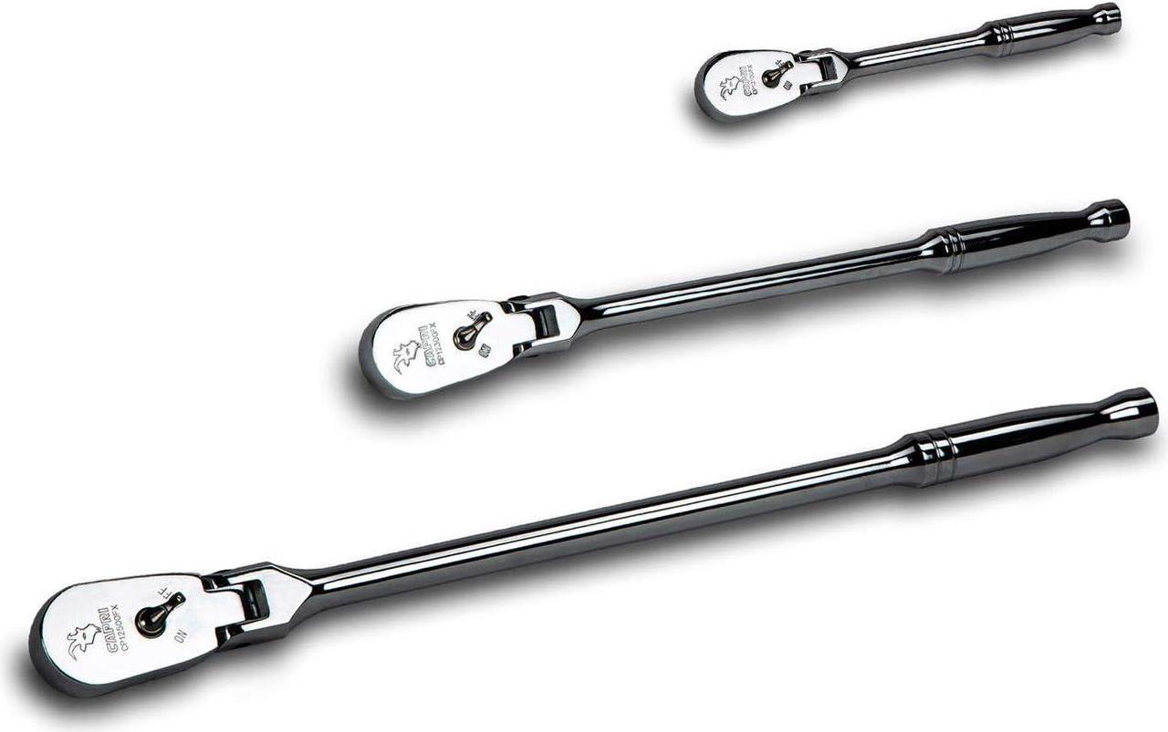 Capri Tools Ratchets, True 72-Tooth, 5-Degree Swing Arc (3-Piece Set/Flex-Head Low Profile), (Model: CP12000FX)