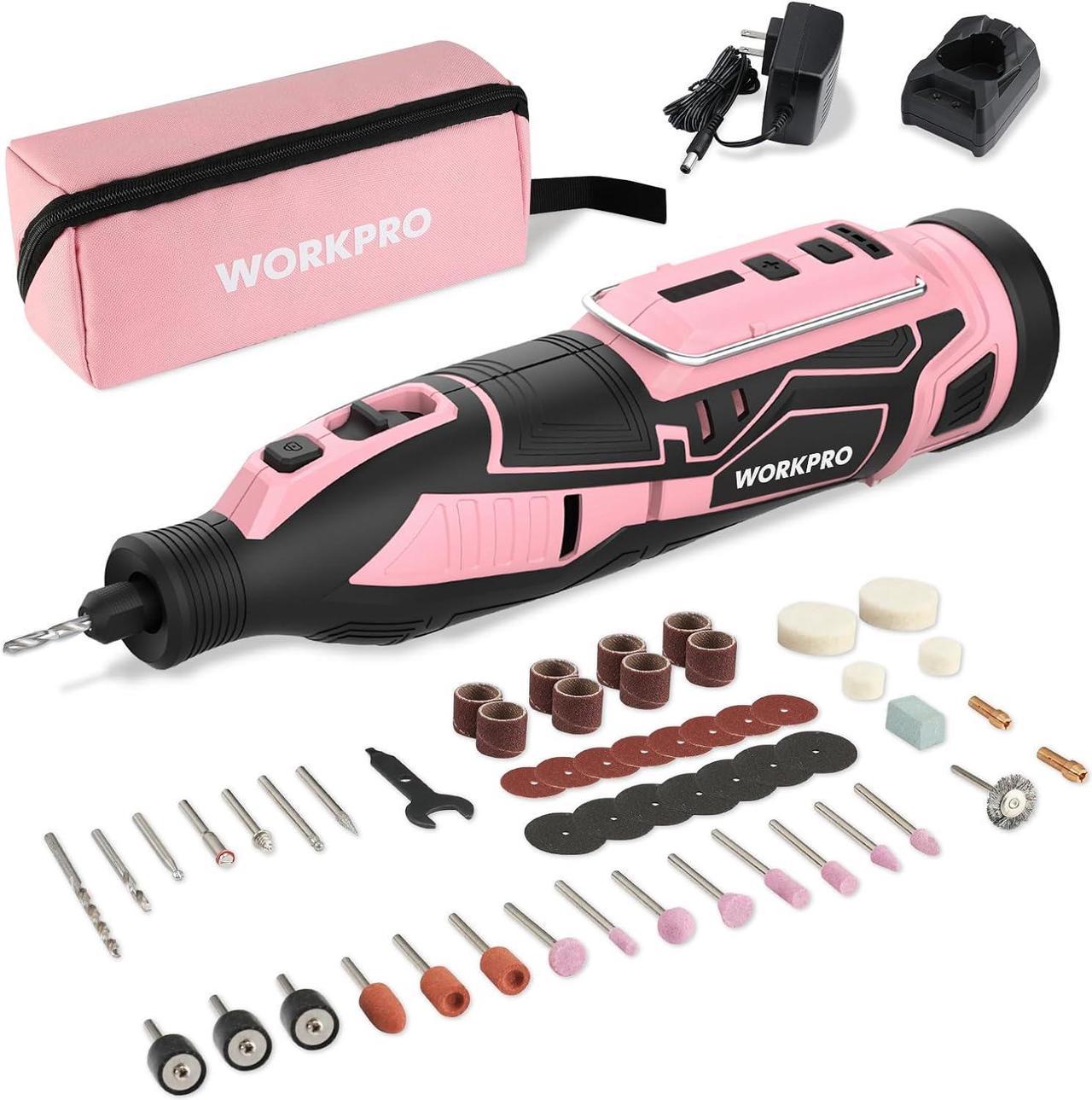 WORKPRO 12V Pink Cordless Rotary Tool Kit