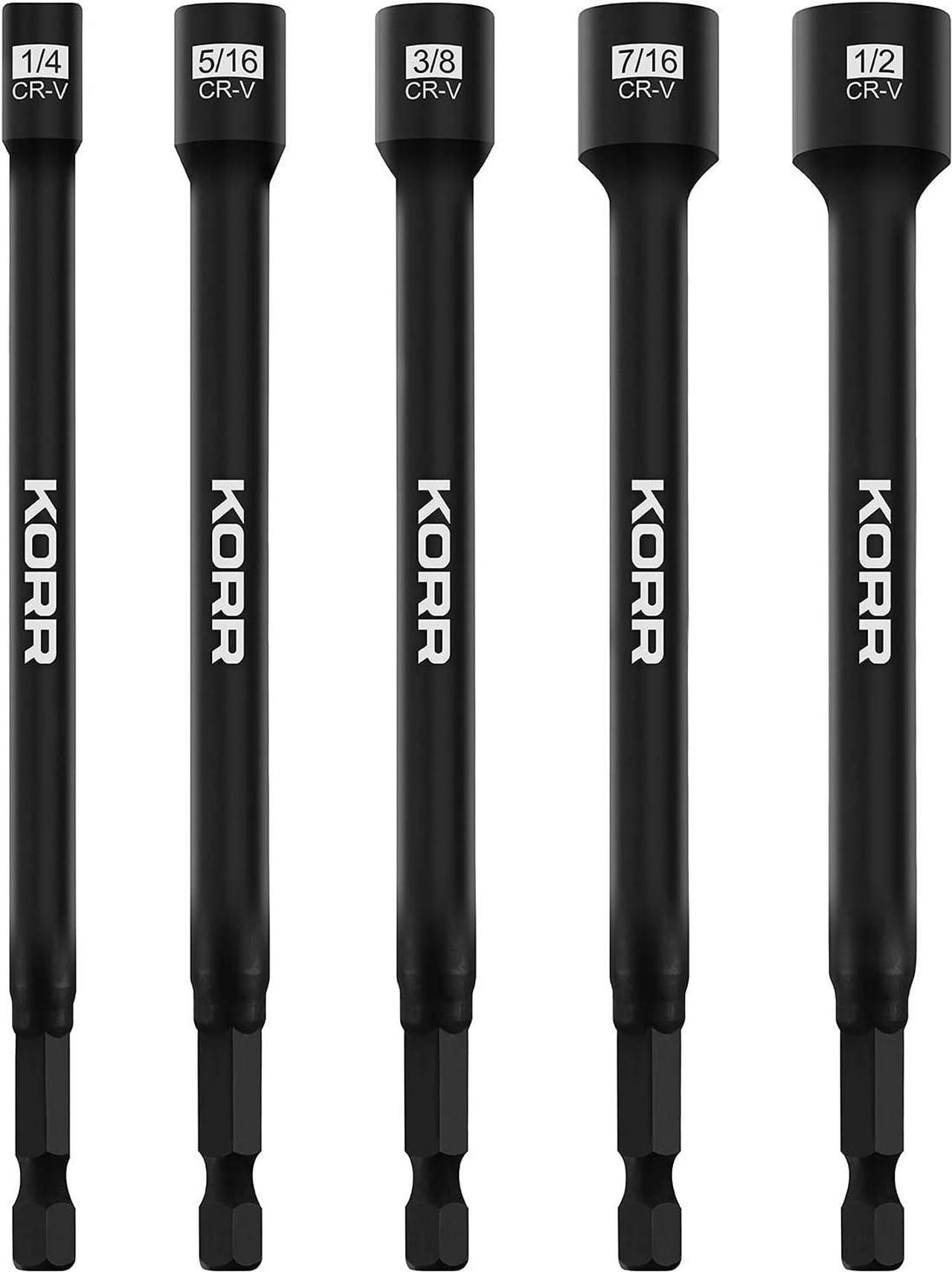 KORR Tools KIBPP026 5pc Impact Rated Magnetic 6 inch Nutsetter Set (1/2", 7/16", 3/8", 5/16", 1/4")