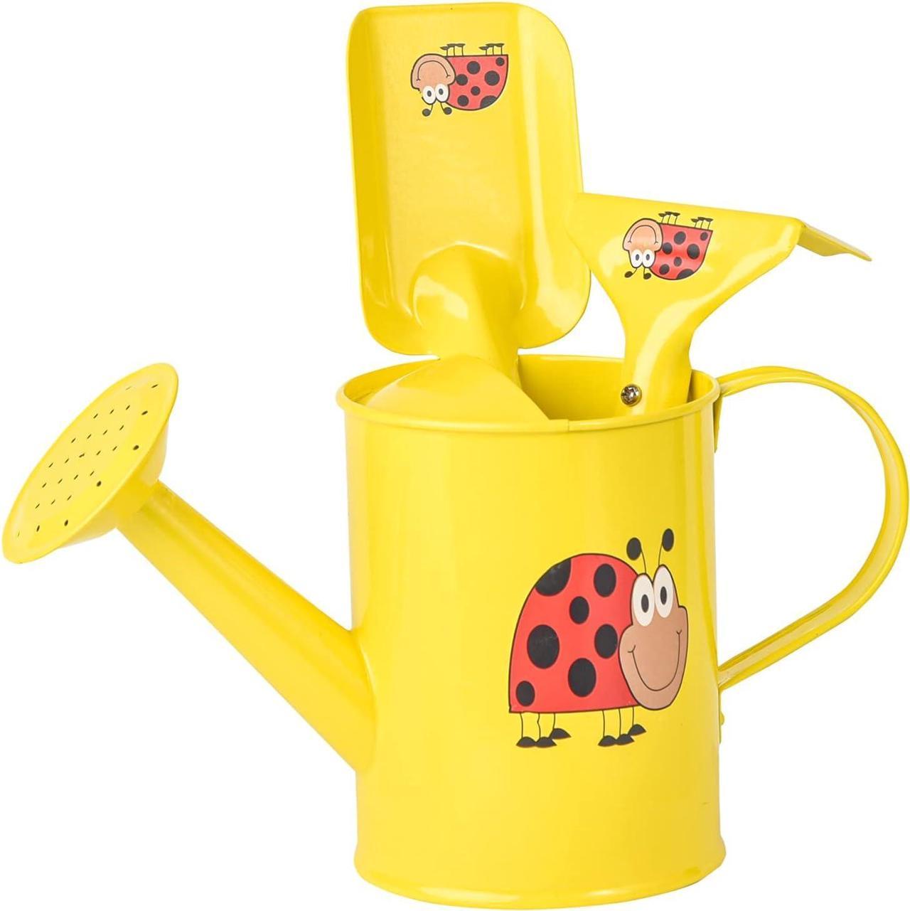 Sungmor Kids Gardening Tools Set Cute Little Gardener Kit | Package includes 3PC Yellow Ladybird Watering Can & Trowel & Rake Gardening Hand Tools | Perfect for Garden,Yard or Beach