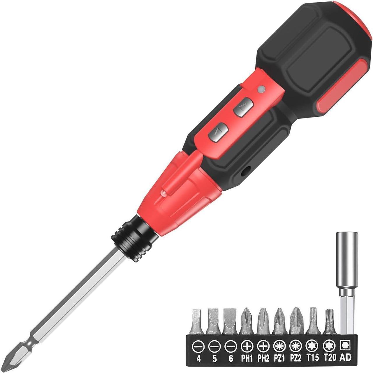 Newest Ankilo 13 in 1 Electric Screwdriver, Mini Precision Screwdrivers Set with 10 Bits, LED Lights, USB Rechargeable, Portable Magnetic Repair Tool Kit for Phone, Computers, DIY Crafts, Black&Red