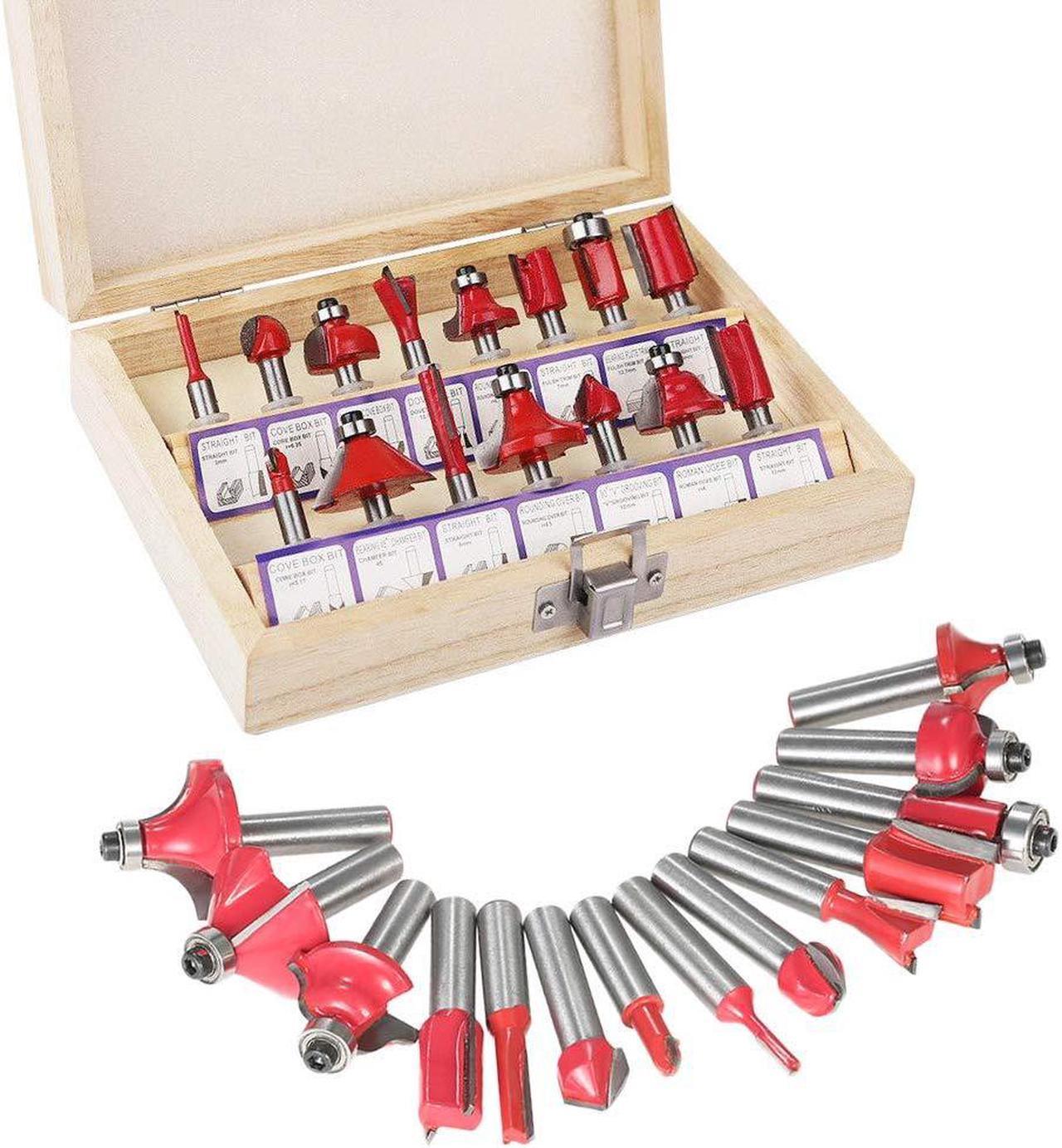 Bestgle 15PCS 1/4" Shank Woodworking Tungsten Carbide Tipped Router Bit Set Milling Cutter Tools Kit with Wooden Case