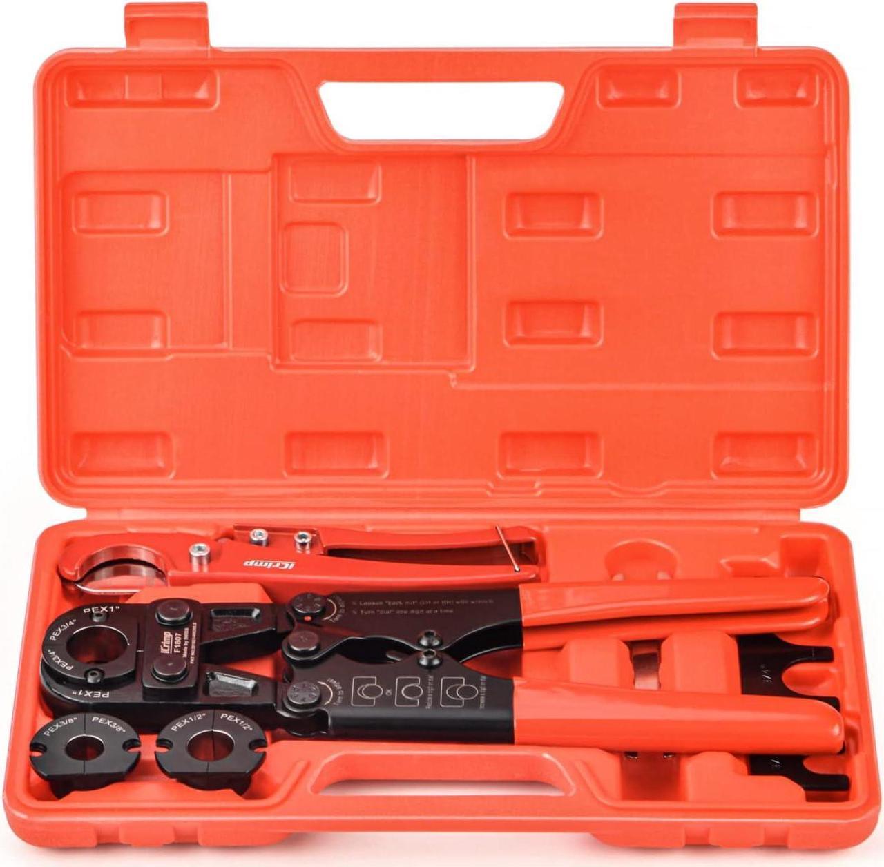 iCrimp Pex Pipe Crimping Tool kit for 3/8",1/2",3/4",1" Copper Ring with Free Gauge&Pex Pipe Cutter -Suits All ASTM F1807 Fittings-Light and Portable