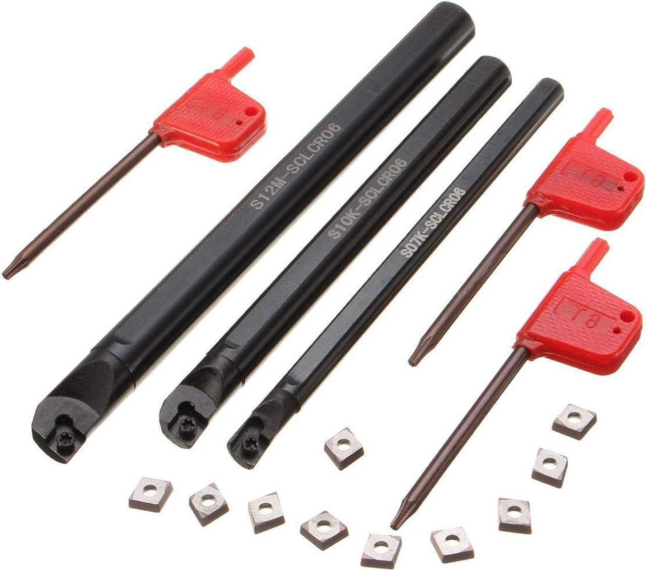 VeYocilk Lathe Boring bar Set:3pcs SCLCR06 Boring Bar Turning Tools Holder with 10pcs CCMT060204 Carbide Inserts 3Pcs Wrenches