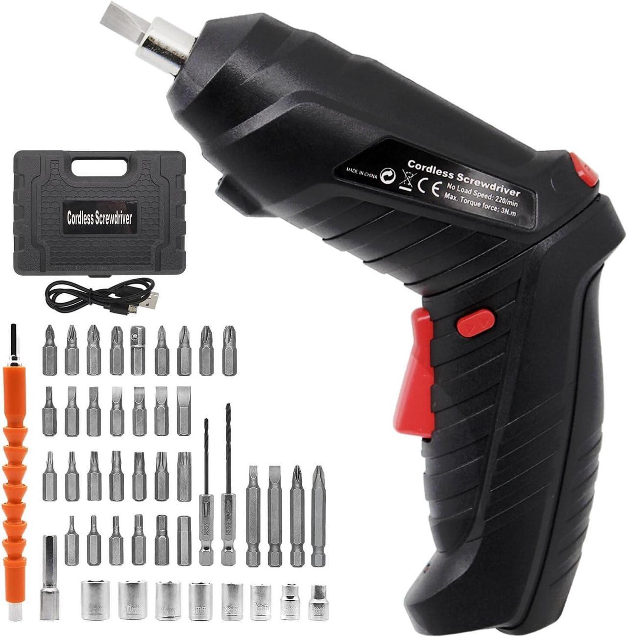 MYMULIKE Electric Screwdriver, 47 in 1 Cordless Screwdriver Tool Kit, 3.6V Drill/Driver Set with Echargeable Battery & Led Light, 180° Adjustable for Basic Home and Office Repairs