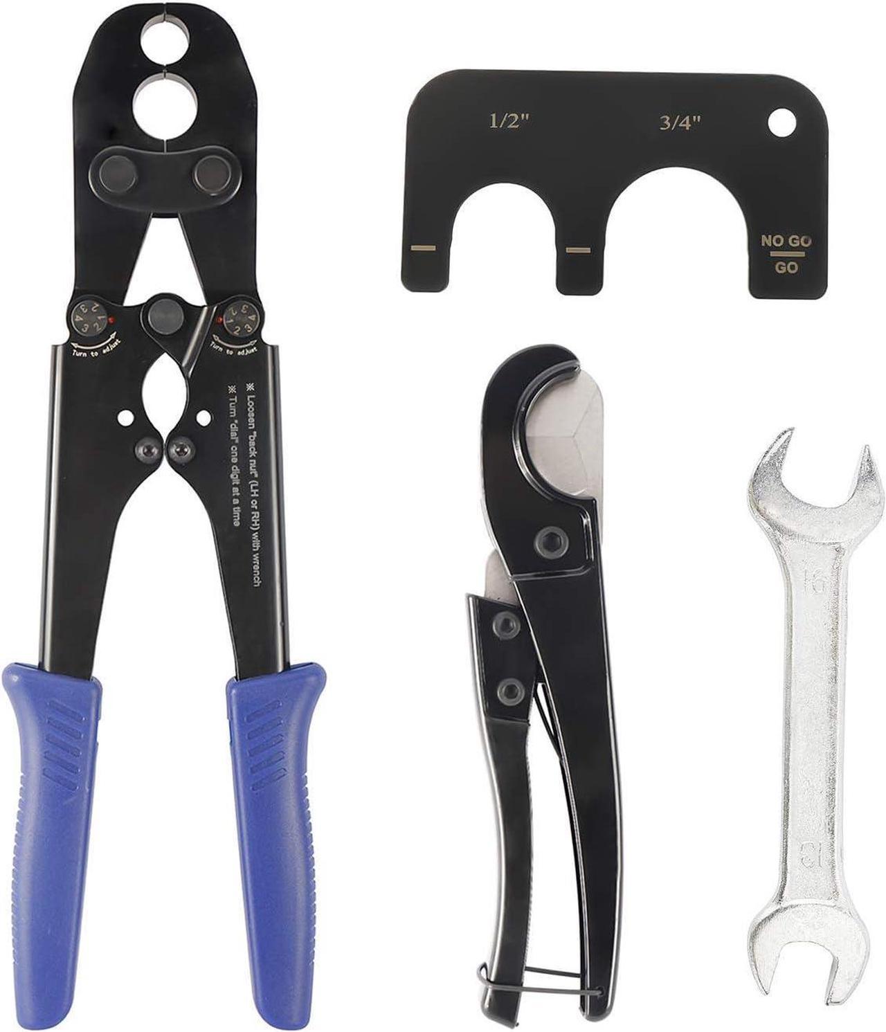 YaeCCC Pex Pipe Crimping Tool with Pipe Hose Cutter Compatible with 1/2" and 3/4" Copper Ring in Pex Piping Connection