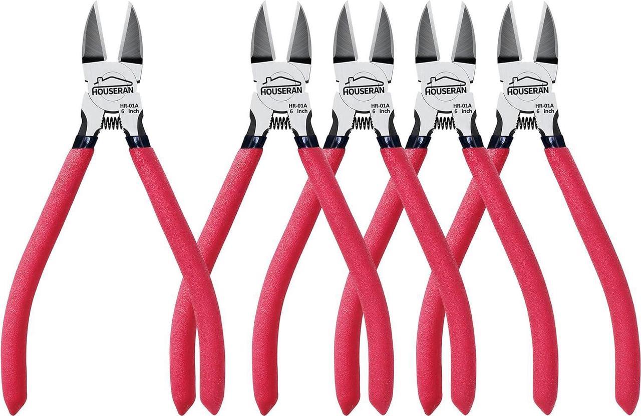 Wire Cutters, 5 PACK, 6" Wire Cutters Set, HOUSERAN Side Cutters Flush Cut Pliers, Diagonal Cutting Pliers with 2 Layers Non-slip Handle, Spring Loaded Wire Cutters for Jewelry Making, Crafts, Zip Tie