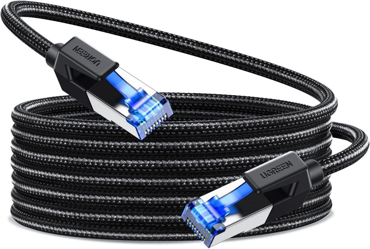 UGREEN Cat 8 Ethernet Cable 50FT High Speed 40Gbps 2000Mhz Network Cable Shielded Cat8 Cable Braided Heavy Duty RJ45 LAN Cables Internet Cord Compatible for PS5, PS4, Xbox One, Modem, Router 50FT