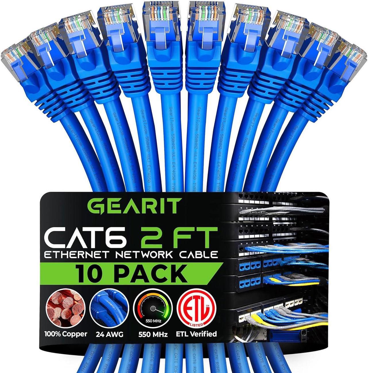 GearIT Cat 6 Ethernet Cable 2 ft (10-Pack) - Cat6 Patch Cable, Cat 6 Patch Cable, Cat6 Cable, Cat 6 Cable, Cat6 Ethernet Cable, Network Cable, Internet Cable - Blue 2 Feet