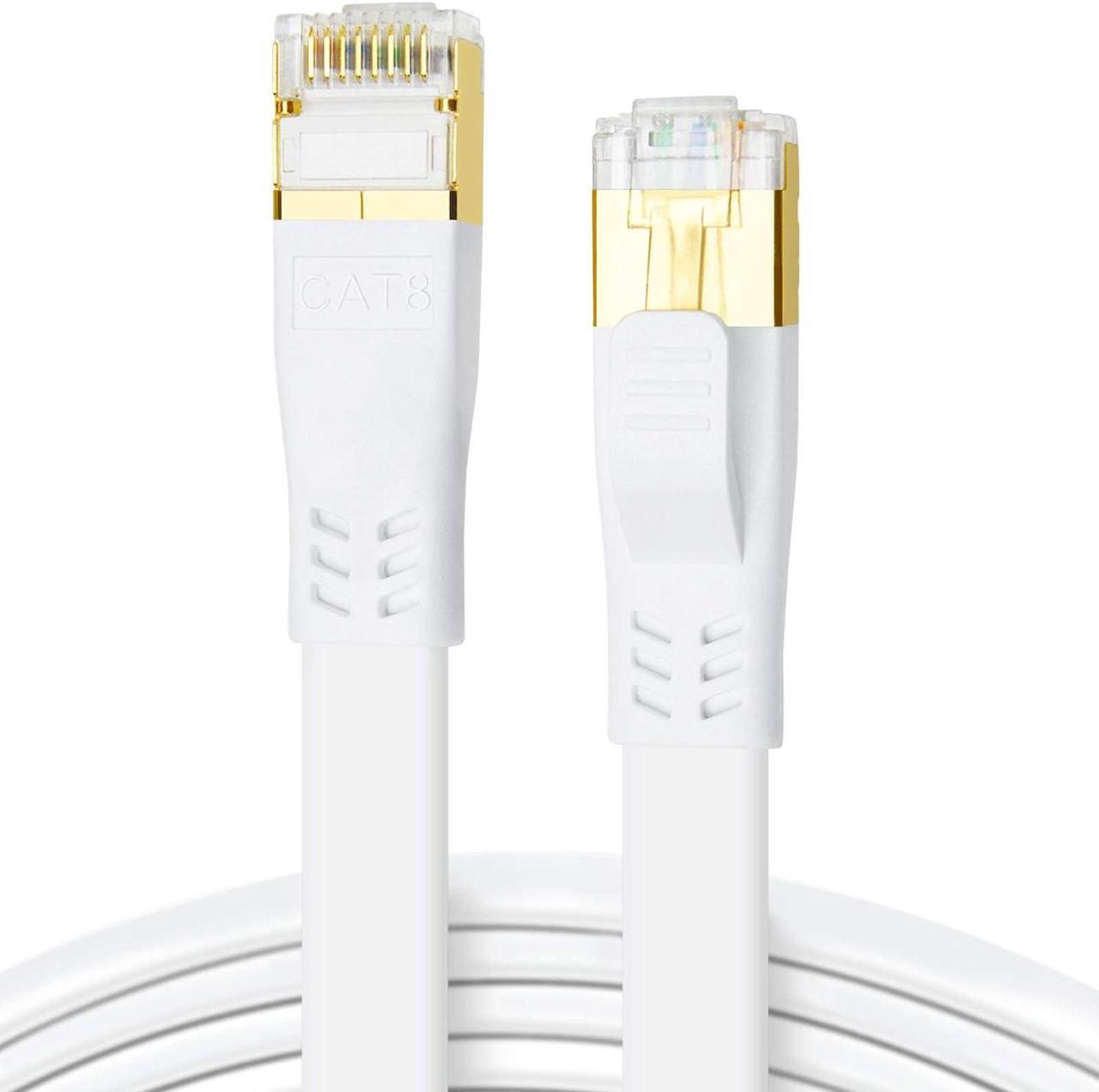 DDMALL CAT 8 Ethernet Cable, 3ft High Speed 40Gbps 2000MHz Flat SFTP CAT8 Patch Cord, Gigabit Internet Network LAN Cable with Gold Plated RJ45 for Gaming, Modem, Router, Xbox, PC (3ft White)