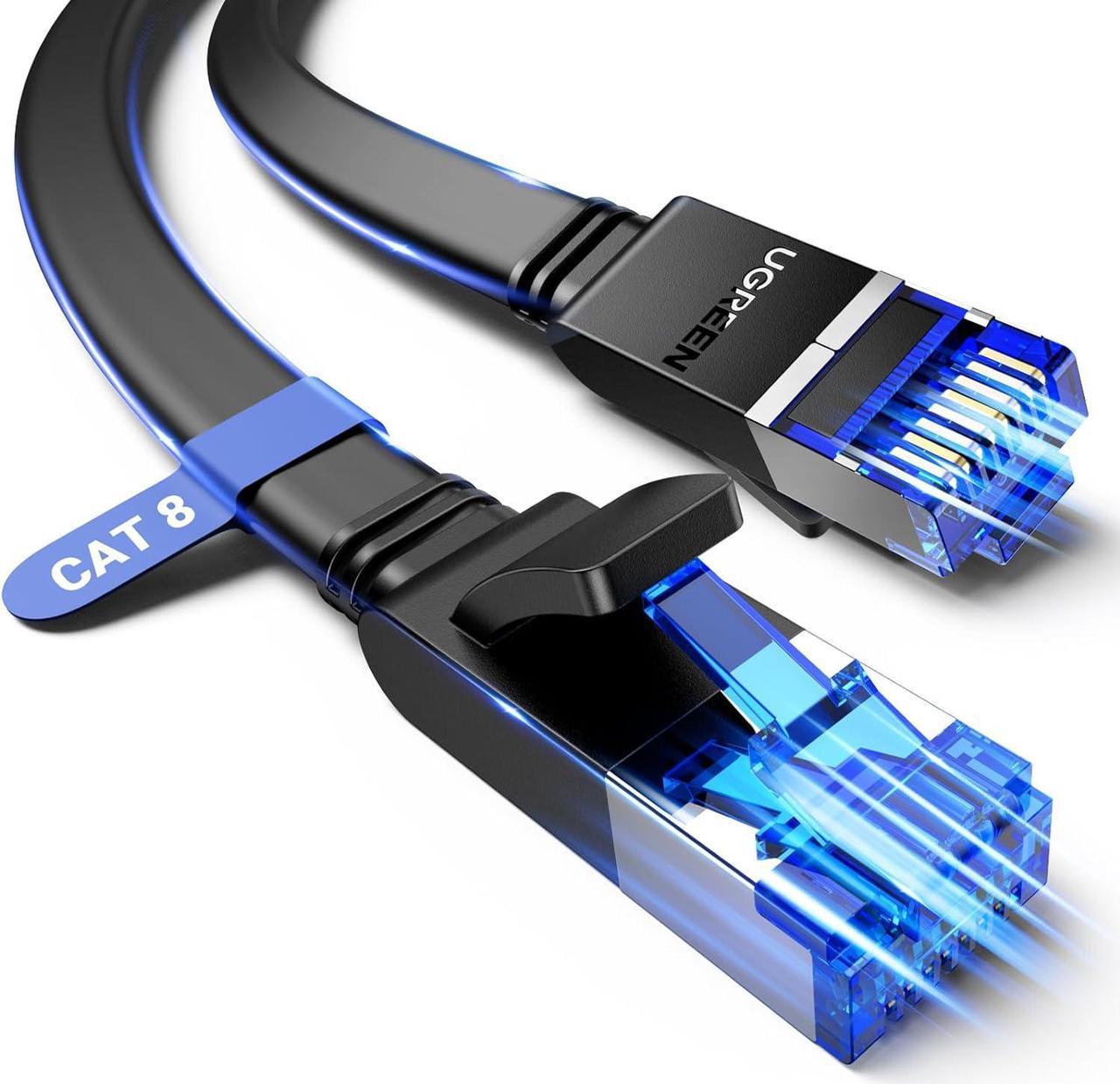 UGREEN Cat 8 Ethernet Cable 25ft Flat 40Gbps 2000MHz Network Cord Shielded Cat8 RJ45 LAN Cable Internet Cable Compatible with PS5 PS4 Xbox One Router Modem NAS, 25FT