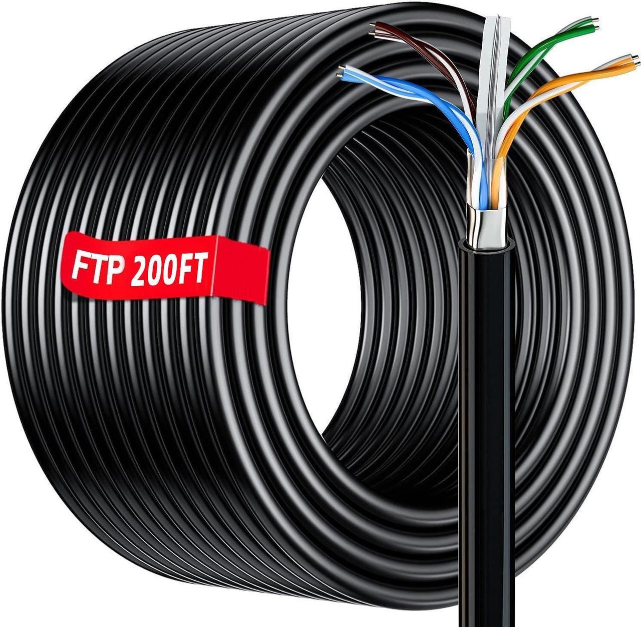 Cat 6 Ethernet Cable 200ft Outdoor, FTP Cat 6 Shielded Cable Gigabit 23AWG, Heavy Duty, Direct Burial, Waterproof, In-Ground, UV Resistant LAN Internet Network Cable 200ft for Router Gaming PS4/5, CCA