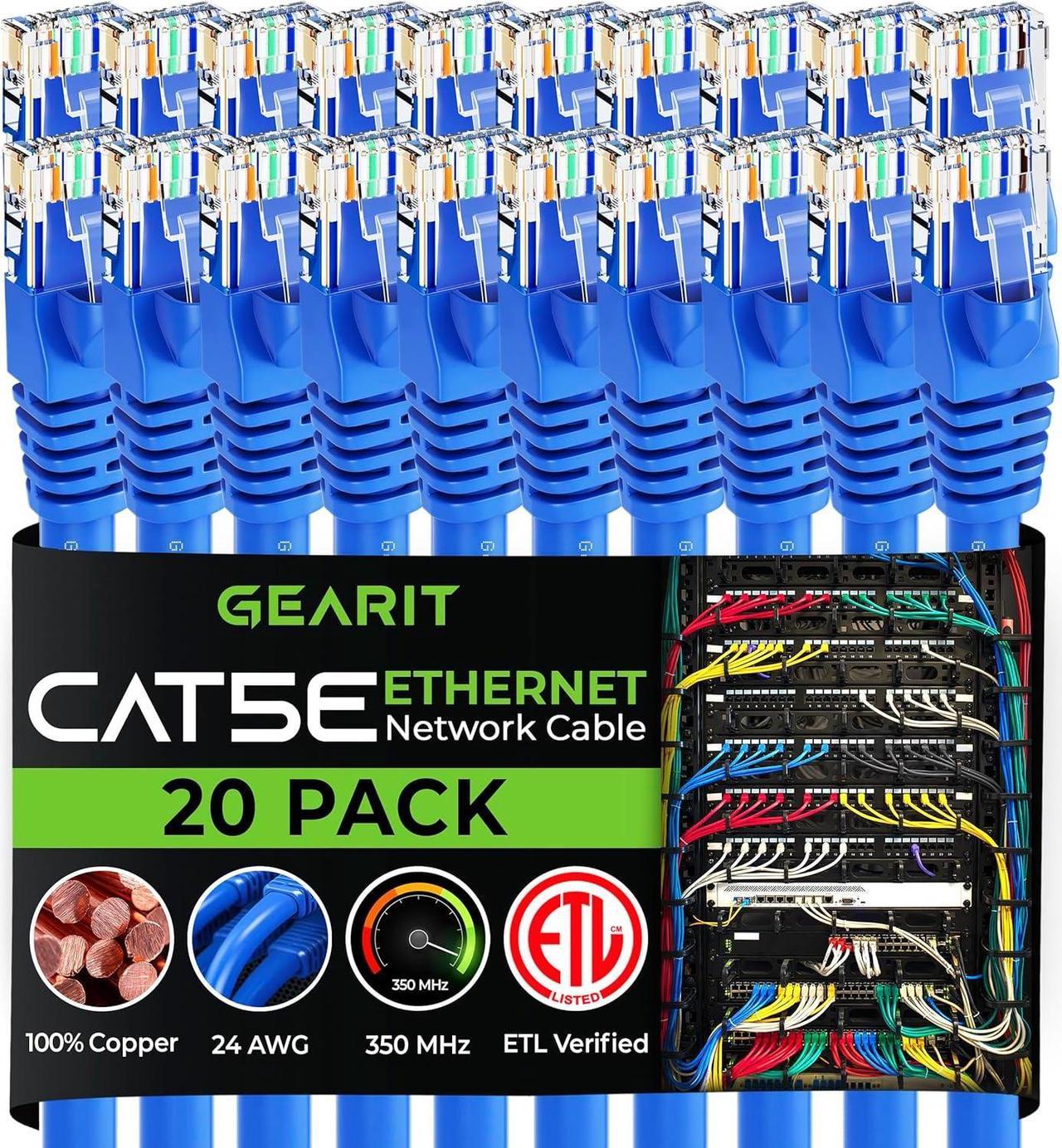 GearIT 20-Pack, Cat5e Ethernet Patch Cable 5 Feet - Snagless RJ45 Computer LAN Network Cord, Blue