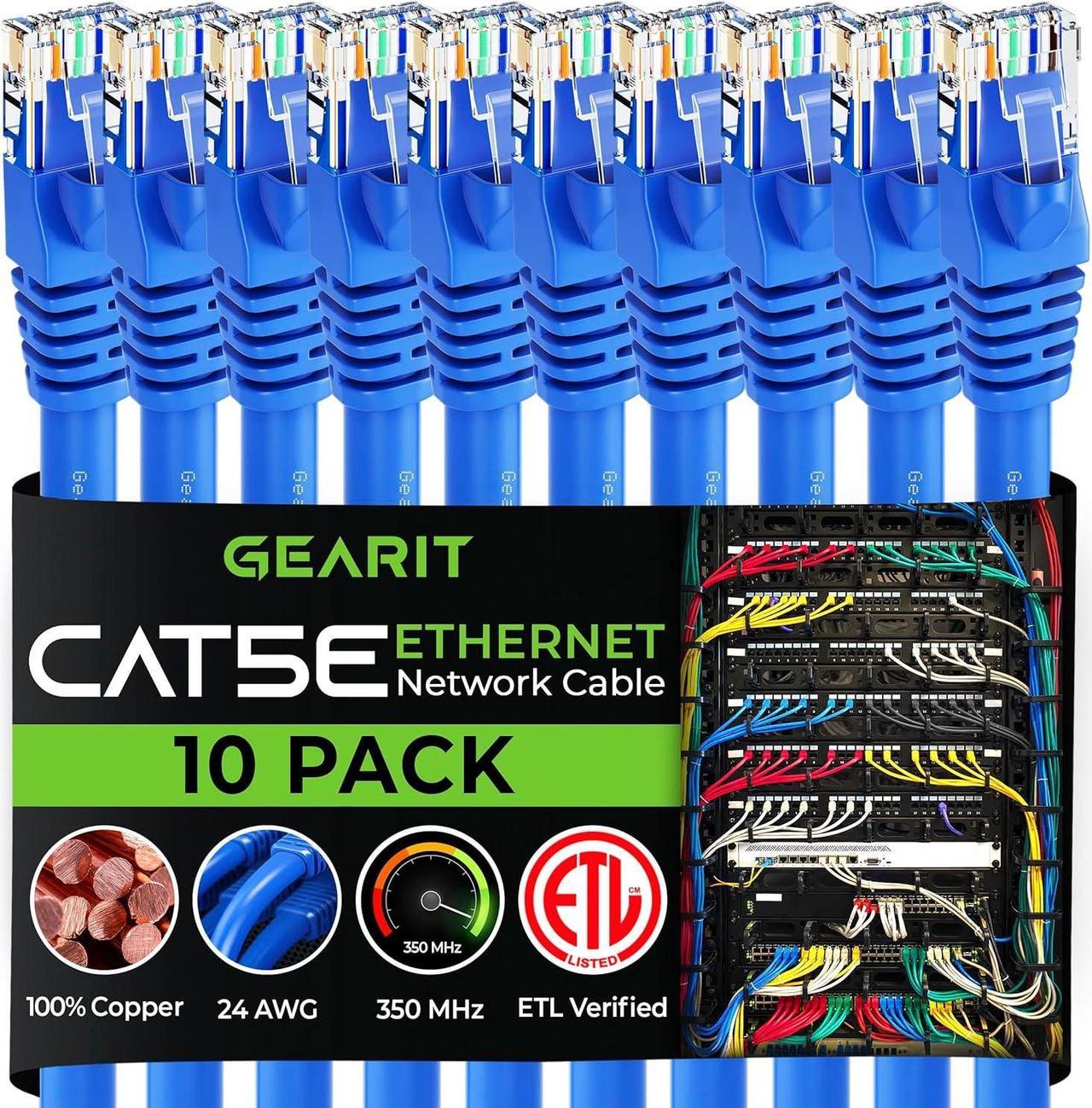 GearIT 10-Pack, Cat5e Ethernet Patch Cable 6 Feet - Snagless RJ45 Computer LAN Network Cord, Blue - Compatible with 10 Port Switch POE 10port Gigabit