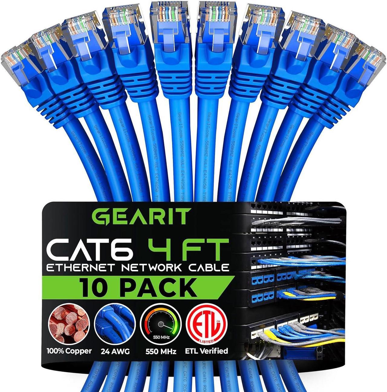 GearIT Cat 6 Ethernet Cable 4 ft (10-Pack) - Cat6 Patch Cable, Cat 6 Patch Cable, Cat6 Cable, Cat 6 Cable, Cat6 Ethernet Cable, Network Cable, Internet Cable - Blue 4 Feet