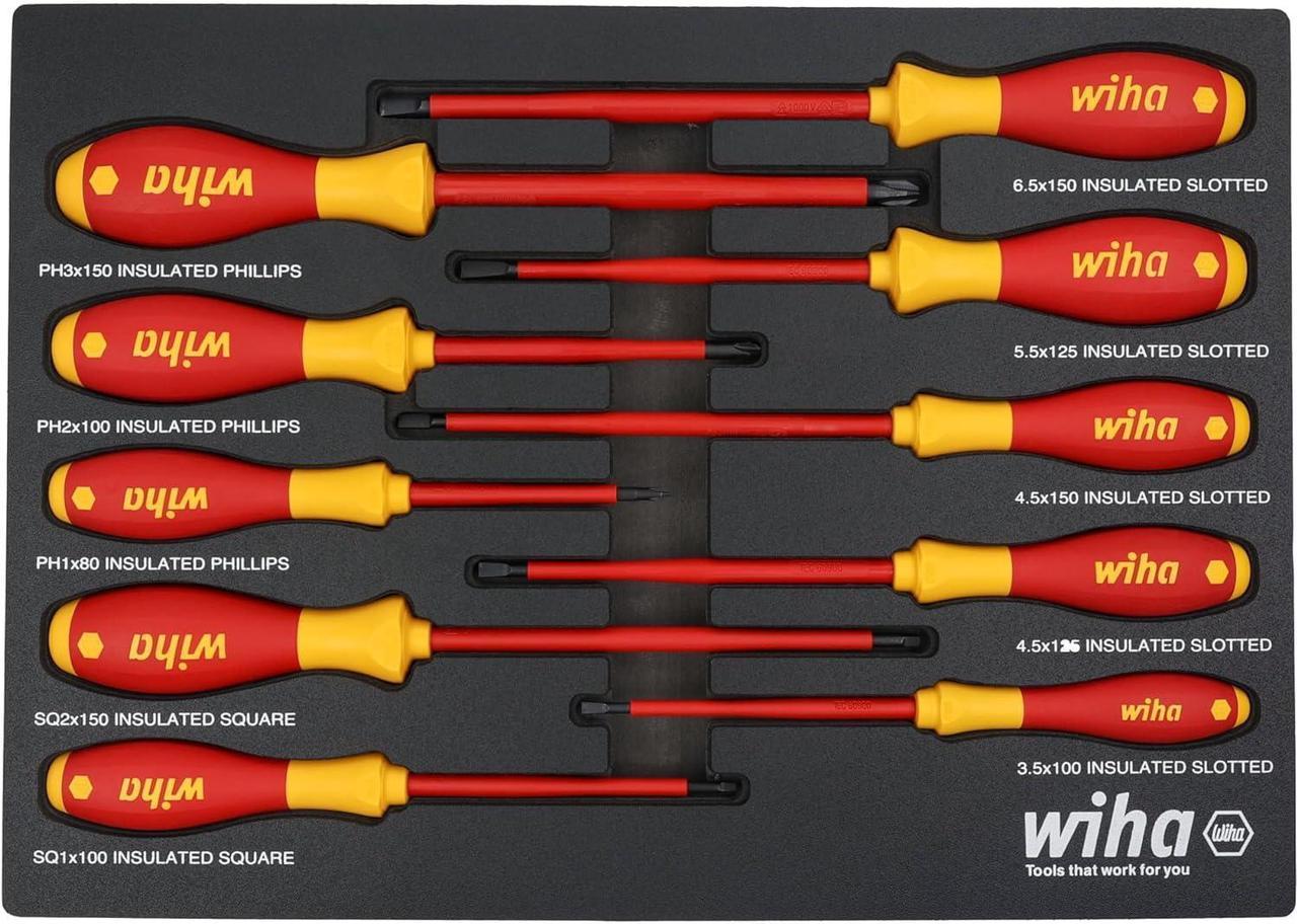 Wiha 32080 10 Piece Insulated SoftFinish Cushion Grip Screwdriver Tray Set