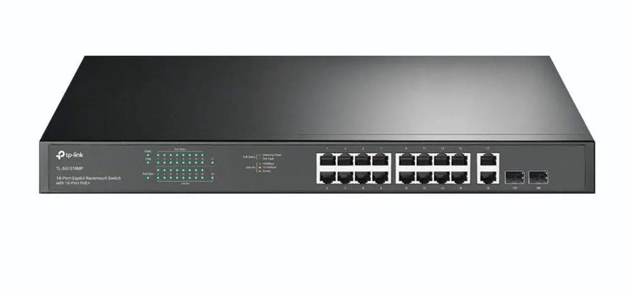 Alt view image 14 of 20 - TP-Link TL-SG1218MP | 16 Port Gigabit PoE Switch | 16 PoE+ Ports @250W, w/ 2 Uplink Gigabit Ports + 2 Combo SFP Slots | Plug & Play | Sturdy Metal | Rack-mountable