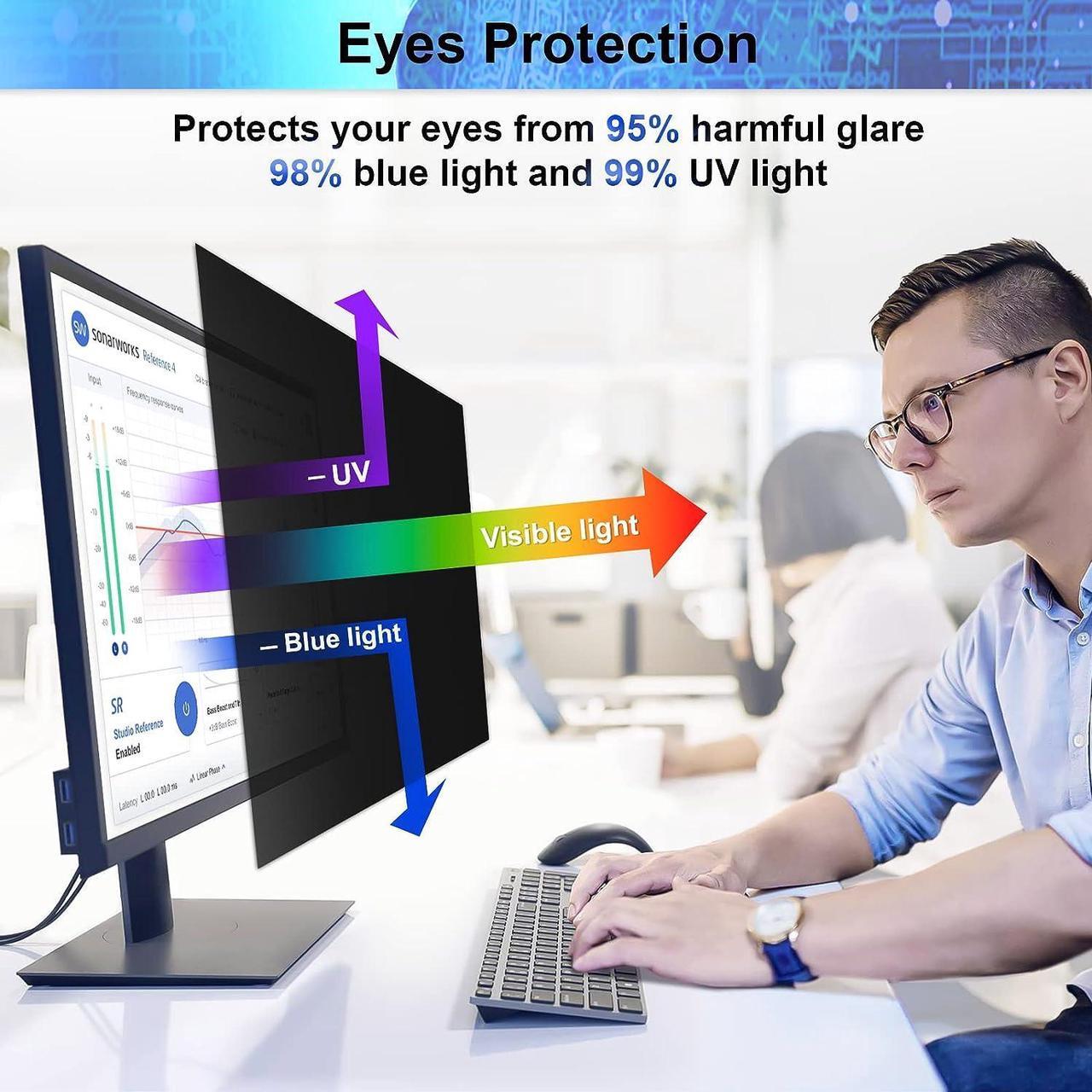 Alt view image 4 of 7 - [2 Pack] Computer Privacy Screen 27 Inch for 16:9 Widescreen Monitor, Removable Eye Protection Anti Glare Blue Light Filter, Anti Scratch Computer Monitor Privacy Shield 27 In