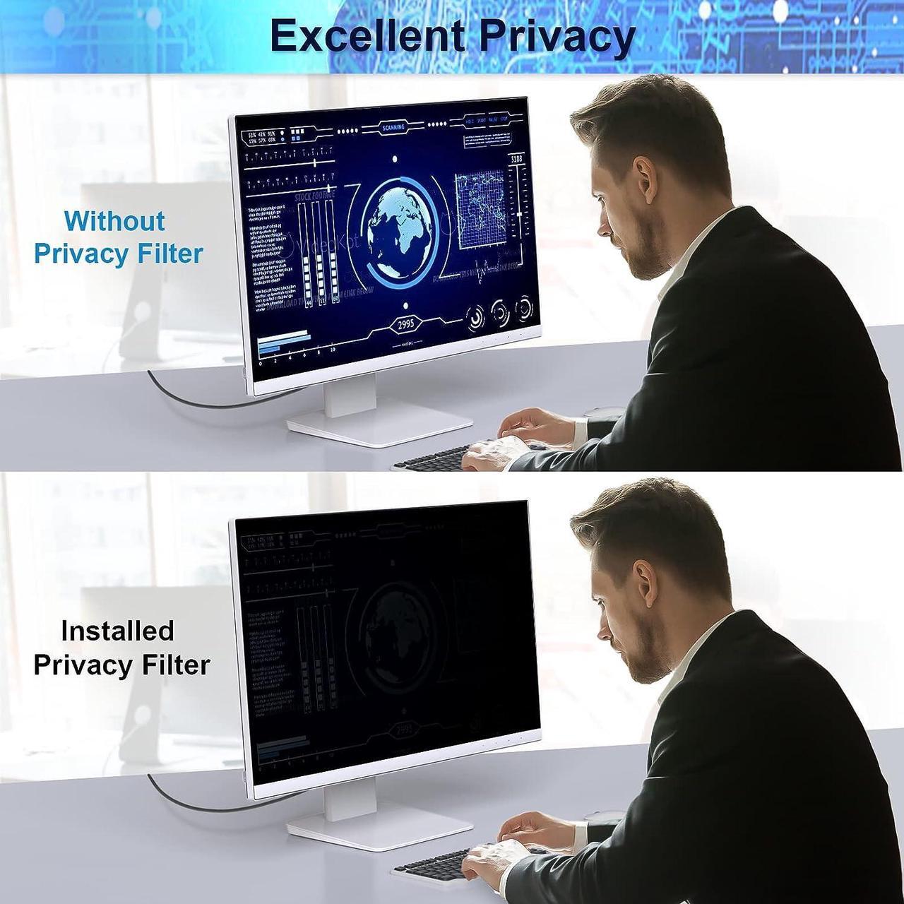 Alt view image 2 of 7 - [2 Pack] Computer Privacy Screen 27 Inch for 16:9 Widescreen Monitor, Removable Eye Protection Anti Glare Blue Light Filter, Anti Scratch Computer Monitor Privacy Shield 27 In