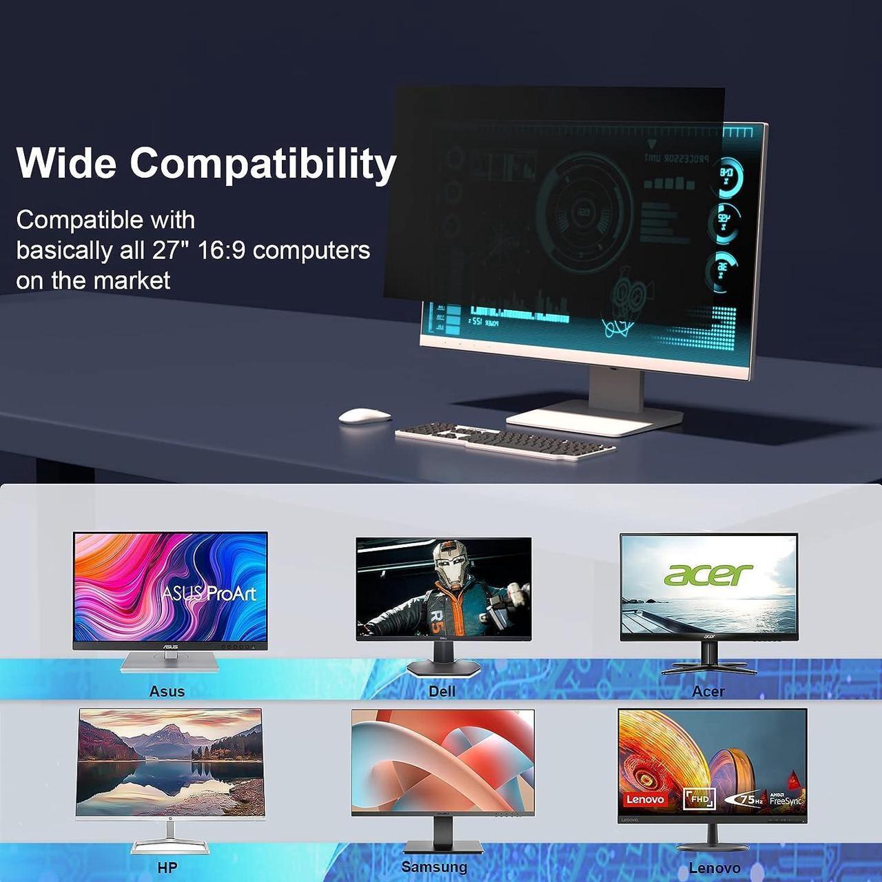 Alt view image 5 of 7 - [2 Pack] Computer Privacy Screen 27 Inch for 16:9 Widescreen Monitor, Removable Eye Protection Anti Glare Blue Light Filter, Anti Scratch Computer Monitor Privacy Shield 27 In