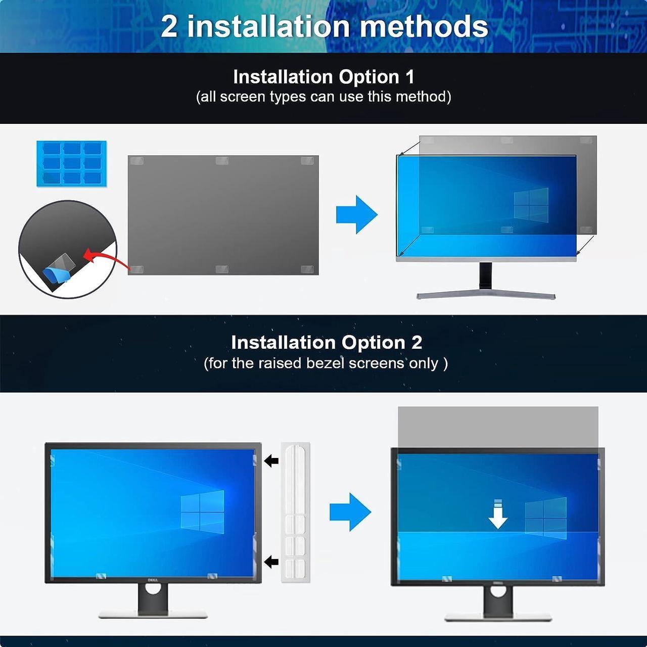 Alt view image 7 of 7 - [2 Pack] Computer Privacy Screen 27 Inch for 16:9 Widescreen Monitor, Removable Eye Protection Anti Glare Blue Light Filter, Anti Scratch Computer Monitor Privacy Shield 27 In