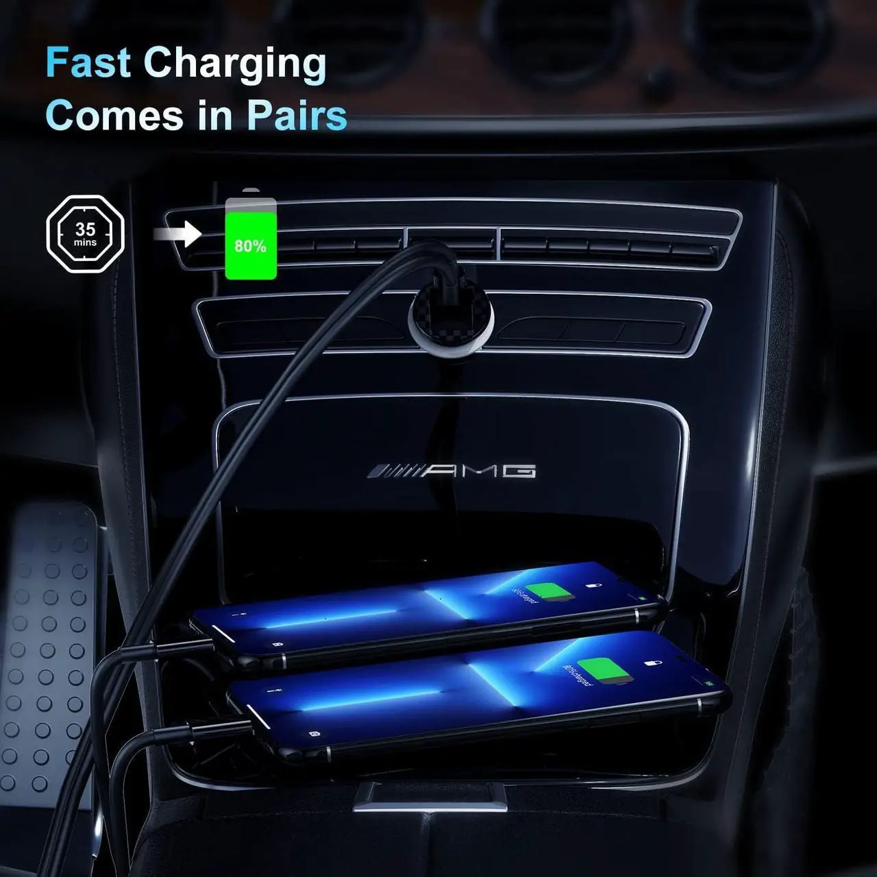 Alt view image 5 of 7 - [Apple Certified] iPhone Fast Car Charger,Dual-Port USB A and USB C Car Charging Adapter with 2X6ft Lightning Cable, Type C Car Charging Plug for iPhone 14 Pro/13 Pro Max/12 Mini/11/XS/XR/X/8/iPad