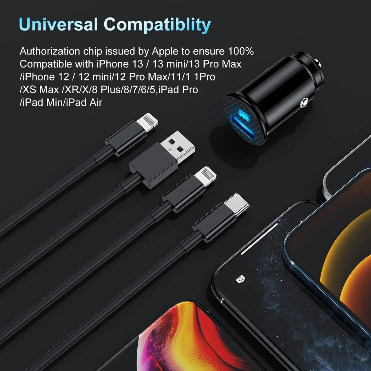 Alt view image 7 of 7 - [Apple Certified] iPhone Fast Car Charger,Dual-Port USB A and USB C Car Charging Adapter with 2X6ft Lightning Cable, Type C Car Charging Plug for iPhone 14 Pro/13 Pro Max/12 Mini/11/XS/XR/X/8/iPad
