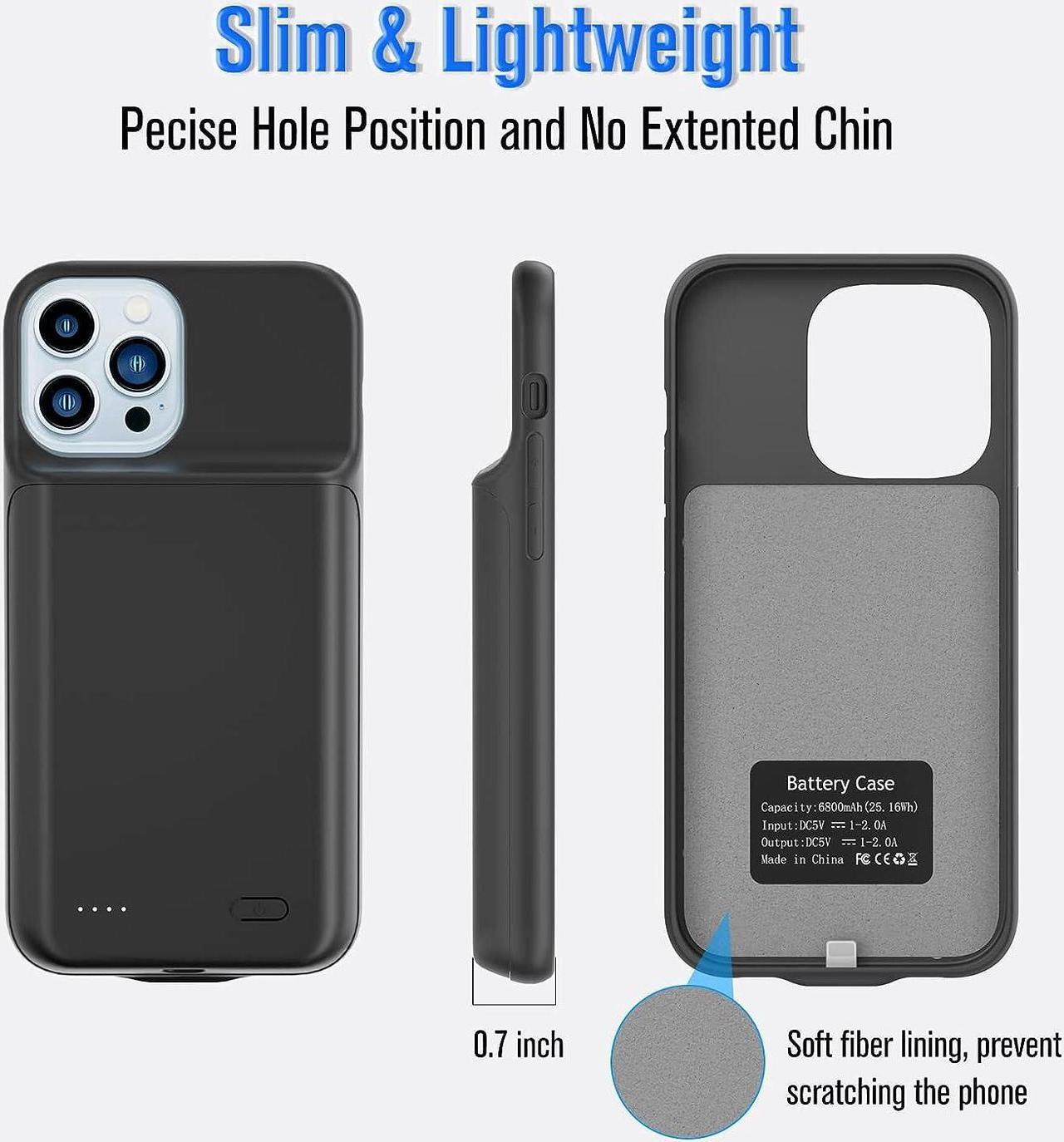 Alt view image 3 of 7 - Gladgogo iPhone 13 Pro Charging Case, 6000mAH Portable Protective iPhone 13 Pro Battery Case, Rechargeable Extended iPhone 13 Pro Charger Case, Smart Battery Case for iPhone 13 Pro, 6.1 inch, Black