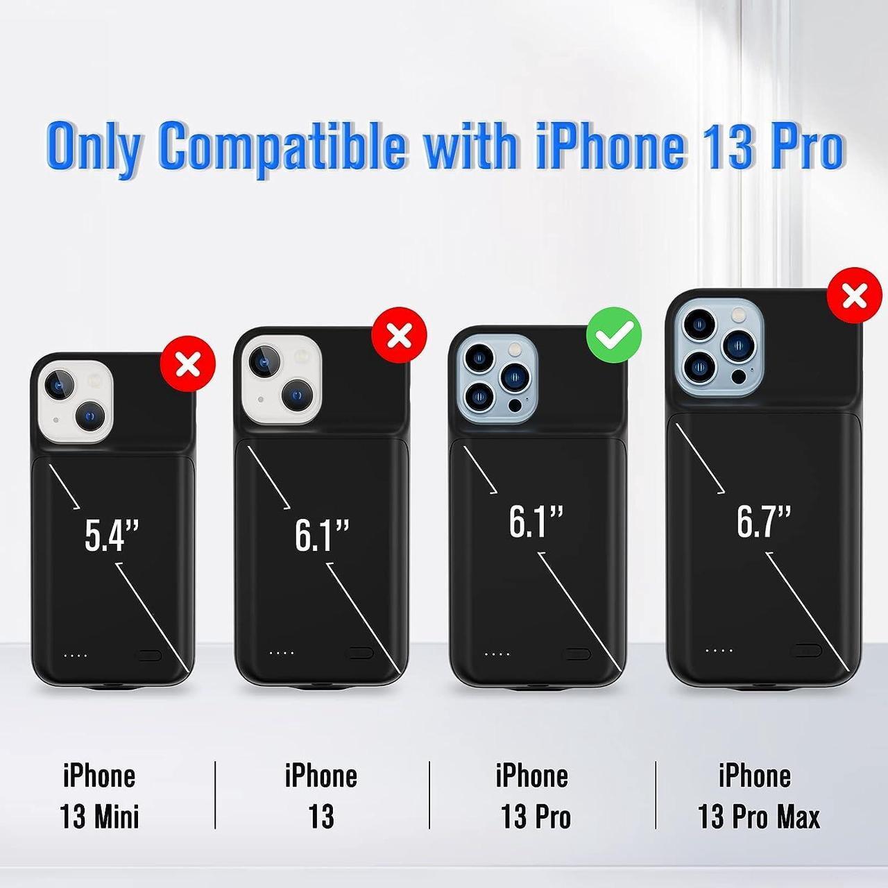 Alt view image 7 of 7 - Gladgogo iPhone 13 Pro Charging Case, 6000mAH Portable Protective iPhone 13 Pro Battery Case, Rechargeable Extended iPhone 13 Pro Charger Case, Smart Battery Case for iPhone 13 Pro, 6.1 inch, Black