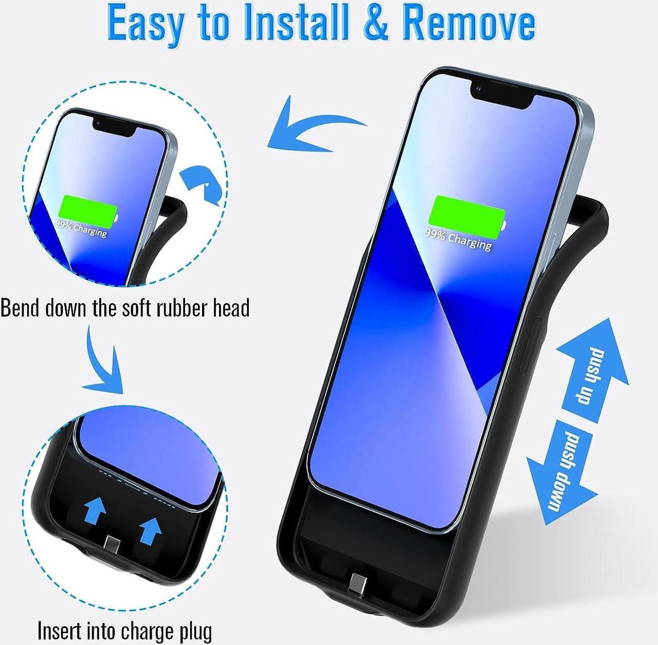 Alt view image 5 of 7 - Gladgogo iPhone 13 Pro Charging Case, 6000mAH Portable Protective iPhone 13 Pro Battery Case, Rechargeable Extended iPhone 13 Pro Charger Case, Smart Battery Case for iPhone 13 Pro, 6.1 inch, Black