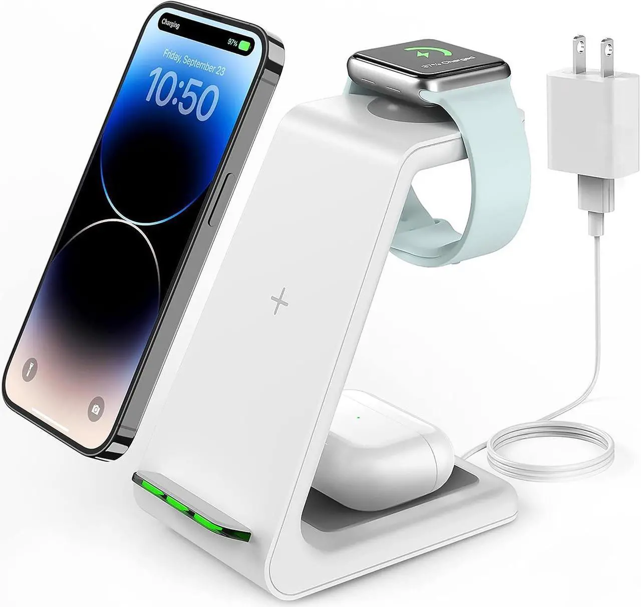 Main image of Wireless Charging Stand, GEEKERA 3 in 1 Wireless Charger Dock Station for iPhone 15 14 13 12 11 Pro Max Plus XR XS 8 Plus, Apple Watch Ultra/9/SE/8/7/6/5/4/3/2, AirPods Pro/3