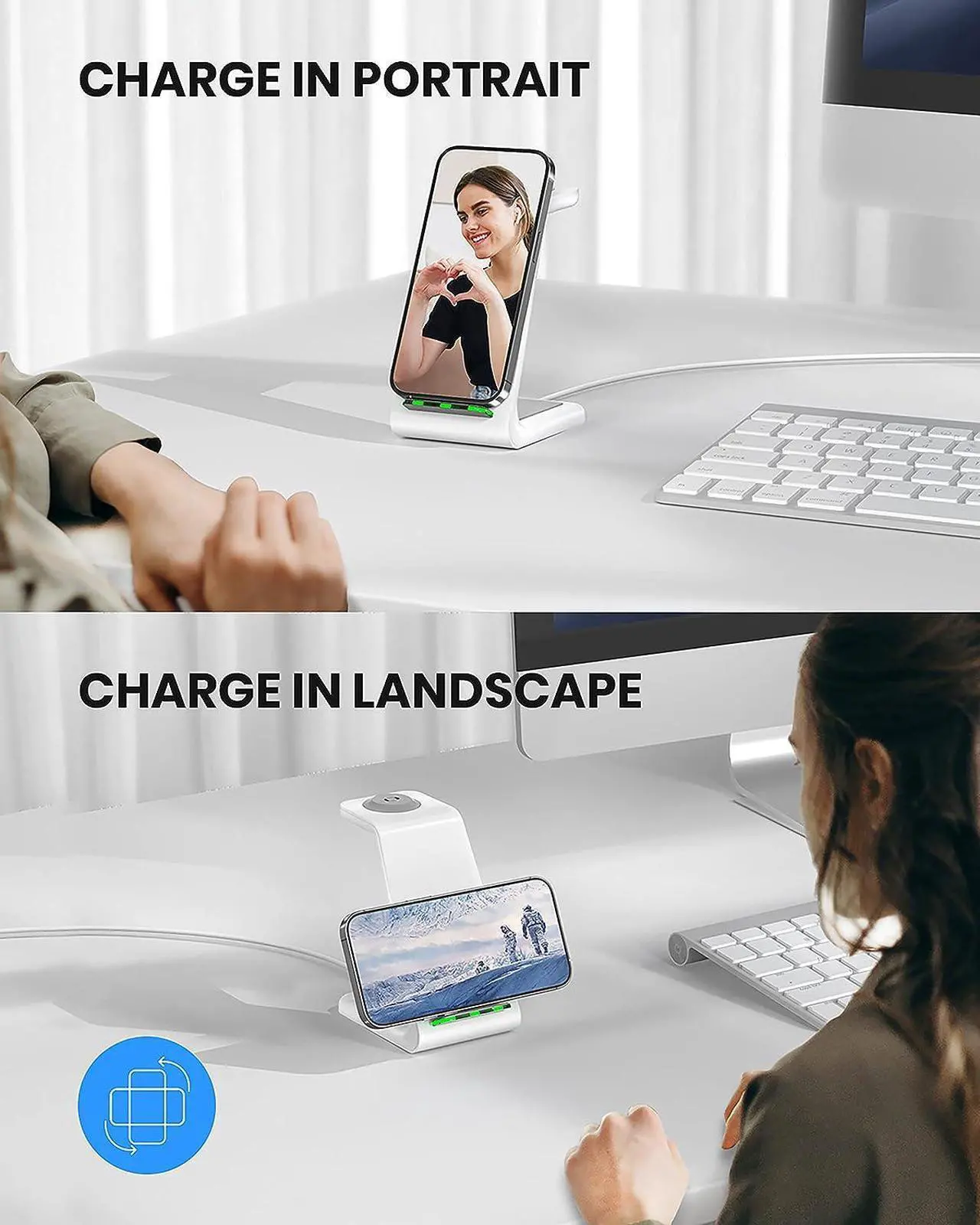 Alt view image 2 of 7 - Wireless Charging Stand, GEEKERA 3 in 1 Wireless Charger Dock Station for iPhone 15 14 13 12 11 Pro Max Plus XR XS 8 Plus, Apple Watch Ultra/9/SE/8/7/6/5/4/3/2, AirPods Pro/3
