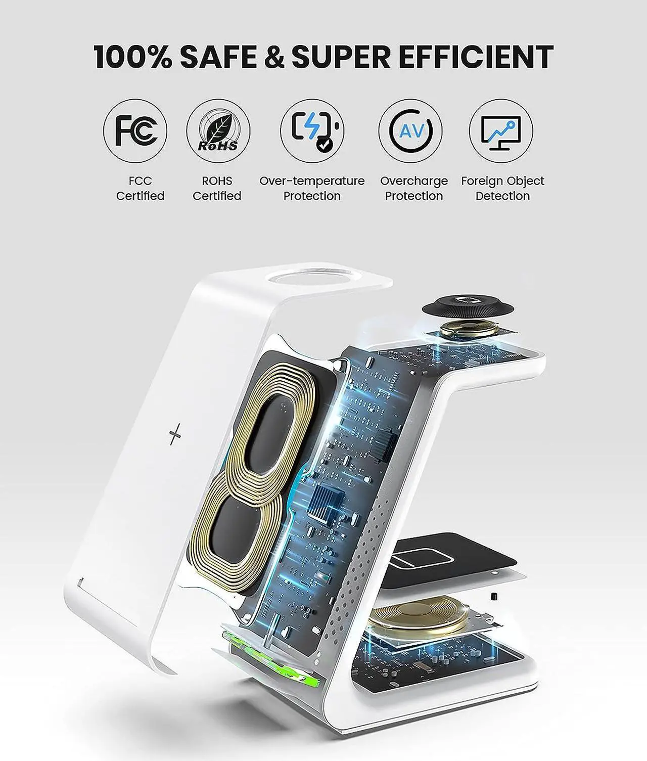 Alt view image 4 of 7 - Wireless Charging Stand, GEEKERA 3 in 1 Wireless Charger Dock Station for iPhone 15 14 13 12 11 Pro Max Plus XR XS 8 Plus, Apple Watch Ultra/9/SE/8/7/6/5/4/3/2, AirPods Pro/3