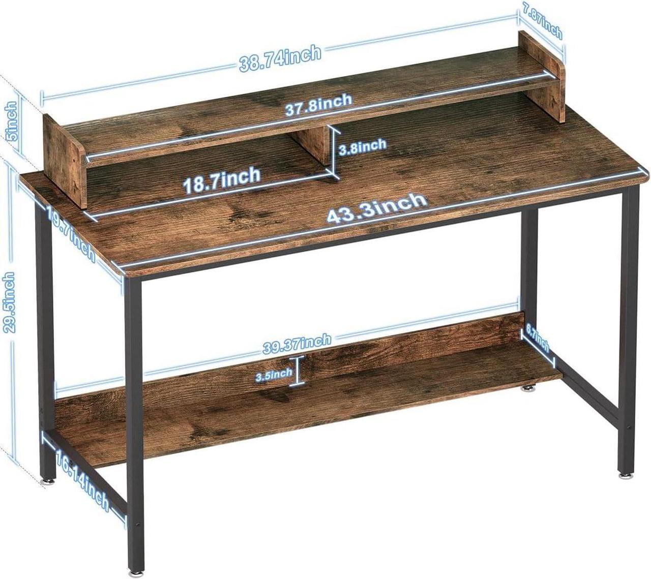 Alt view image 3 of 6 - WOODYNLUX Computer Desk with Shelves, 43 Inch Gaming Writing Desk, Study PC Table Workstation with Storage for Home Office, Living Room, Bedroom, Metal Frame, Rustic.