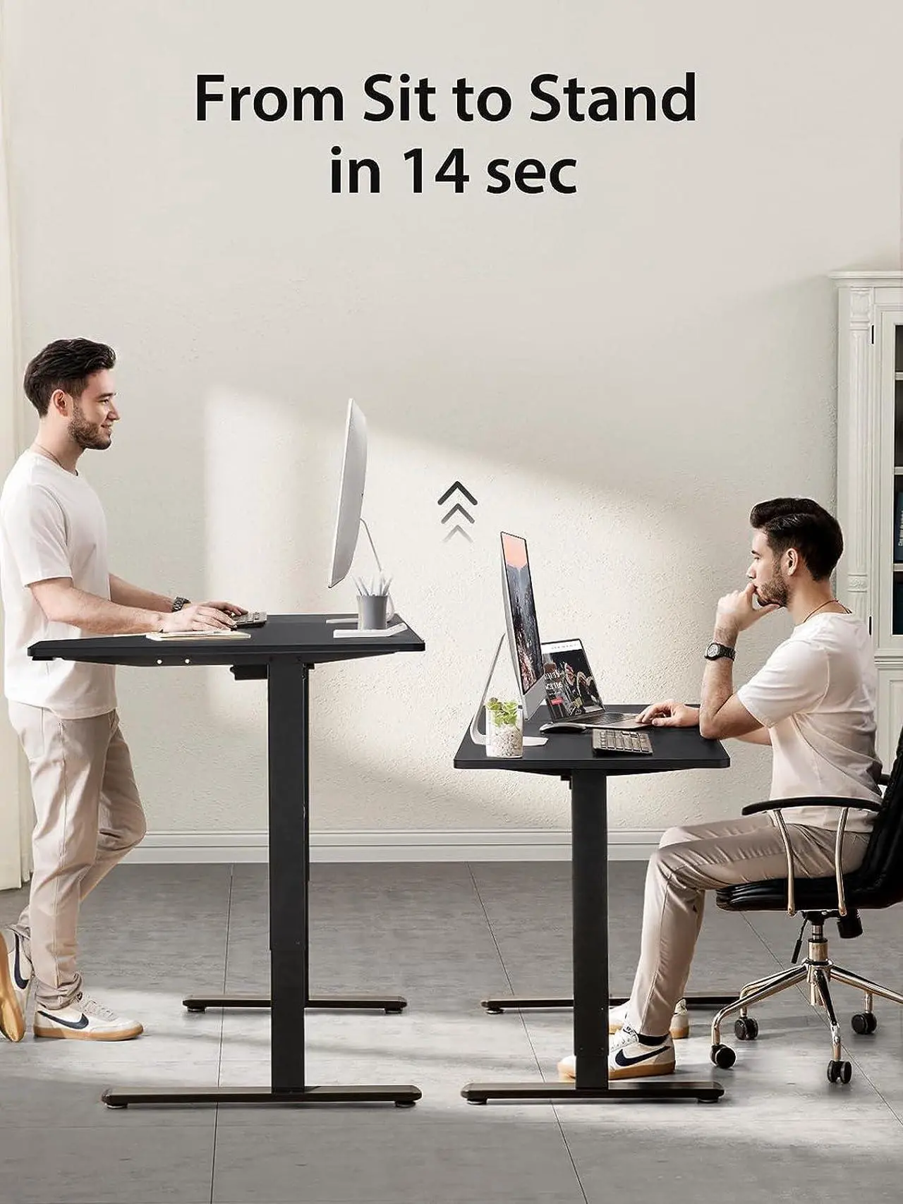Alt view image 5 of 7 - Marsail L Shaped Electric Standing Desk, 55x34 Inch Standing Desk Adjustable Height with Headphone Hook, Large Computer Desk Sit Stand Desk for Home Office Sturdy Writing Workstation