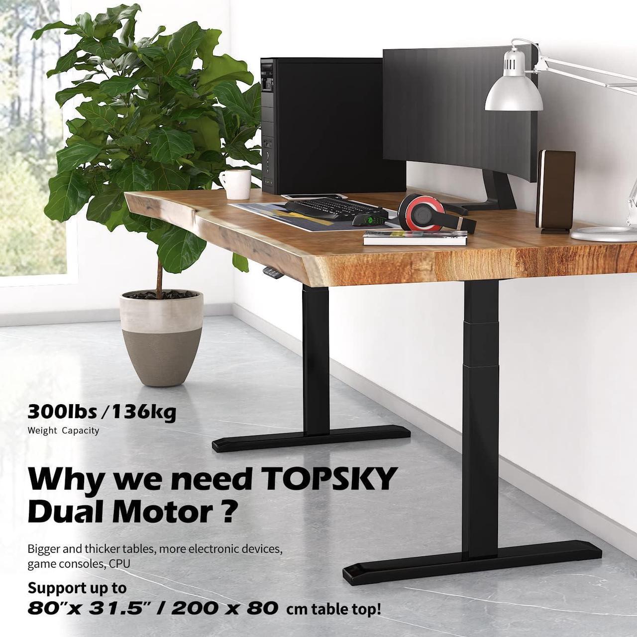 Alt view image 3 of 7 - TOPSKY Dual Motor 3 Stage Electric Adjustable Standing Desk Frame Heavy Duty 300lb Load Capacity for Home Office (Black Frame Only)
