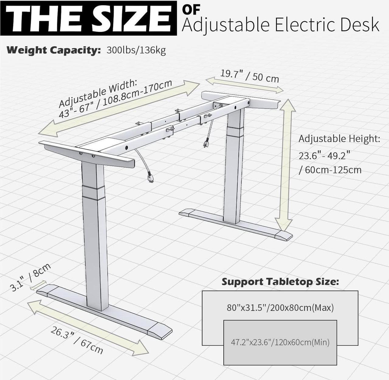Alt view image 6 of 7 - TOPSKY Dual Motor 3 Stage Electric Adjustable Standing Desk Frame Heavy Duty 300lb Load Capacity for Home Office (Black Frame Only)