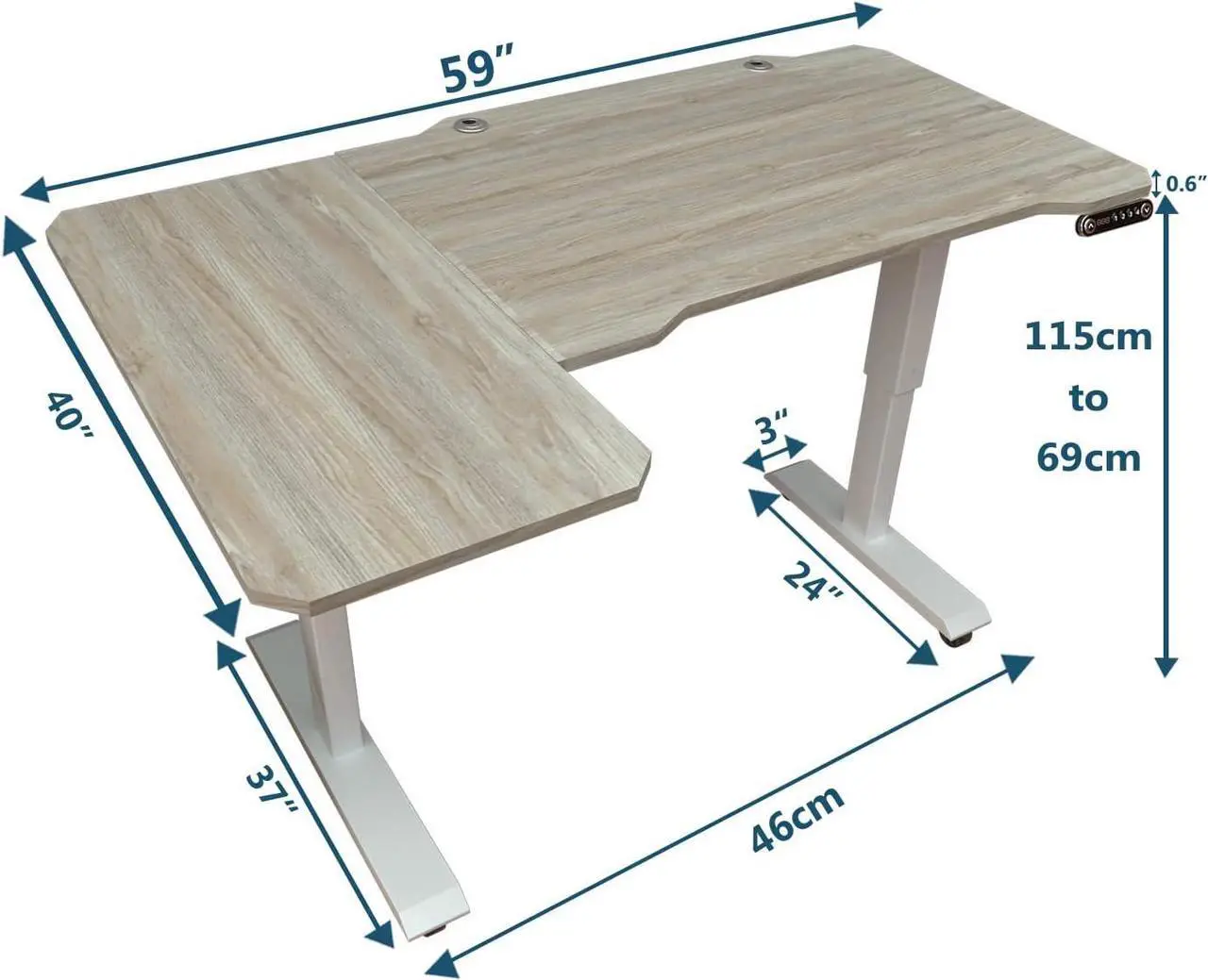 Alt view image 3 of 7 - Jceet Adjustable Height L-Shaped 59 Inch Electric Standing Desk - Sit Stand Computer Desk, Stand Up Desk Table for Home Office, White Frame and Oak Top