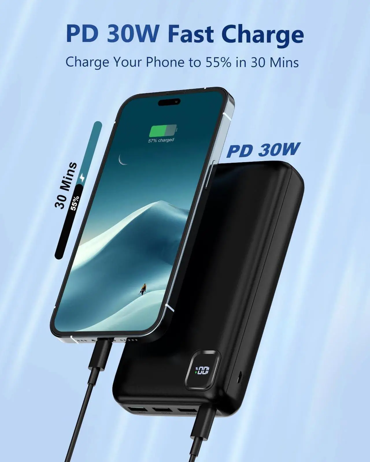 Alt view image 3 of 6 - Portable-Charger-Power-Bank - 50000mAh Powerbank PD 30W and QC 4.0 Fast Charging External Battery Pack with USB-C LED 4 Outputs & 2 Inputs Portable Charging for iPhone 15 14 13 pro