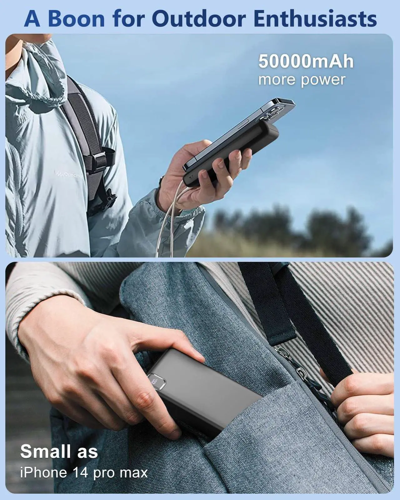 Alt view image 4 of 6 - Portable-Charger-Power-Bank - 50000mAh Powerbank PD 30W and QC 4.0 Fast Charging External Battery Pack with USB-C LED 4 Outputs & 2 Inputs Portable Charging for iPhone 15 14 13 pro