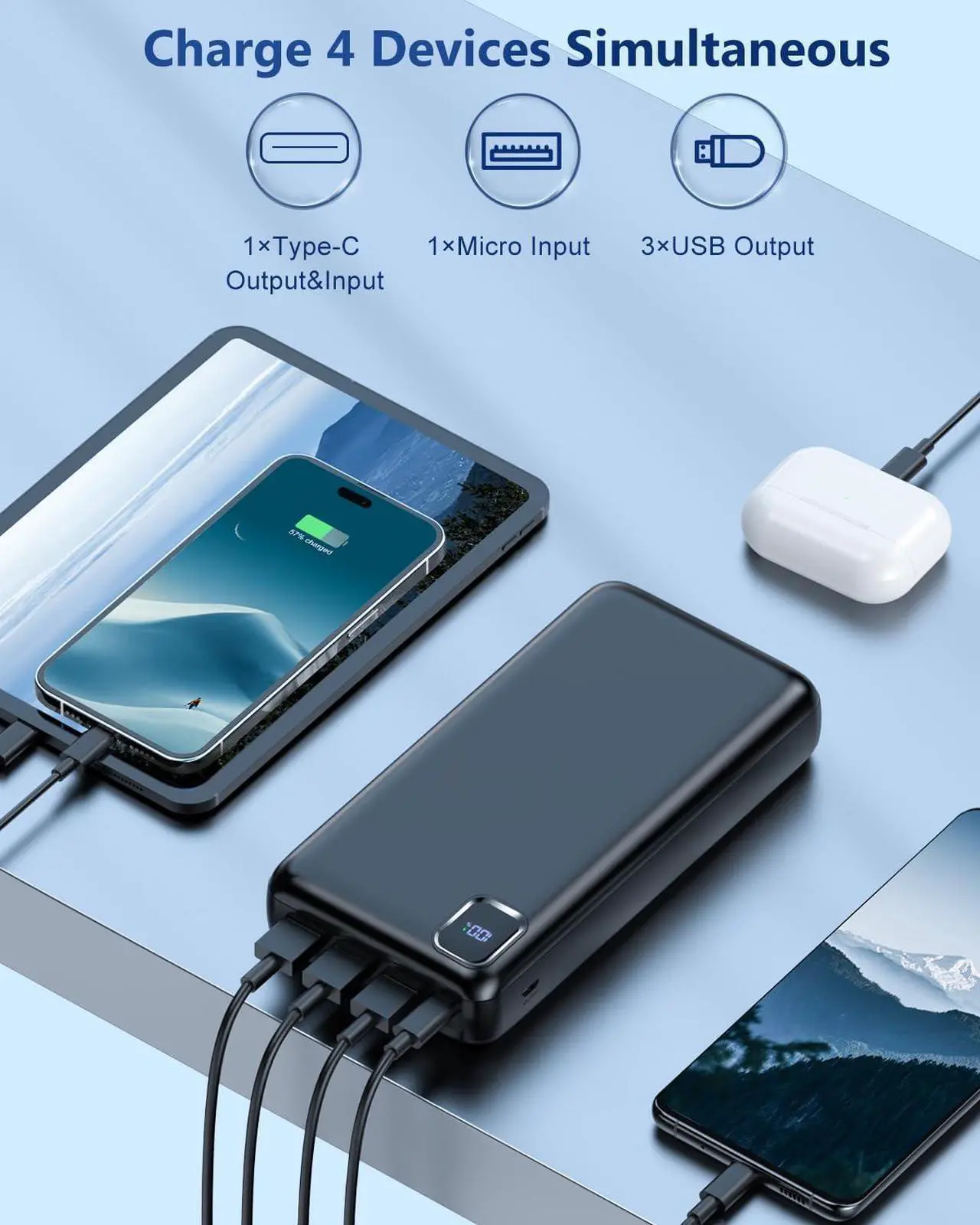 Alt view image 5 of 6 - Portable-Charger-Power-Bank - 50000mAh Powerbank PD 30W and QC 4.0 Fast Charging External Battery Pack with USB-C LED 4 Outputs & 2 Inputs Portable Charging for iPhone 15 14 13 pro