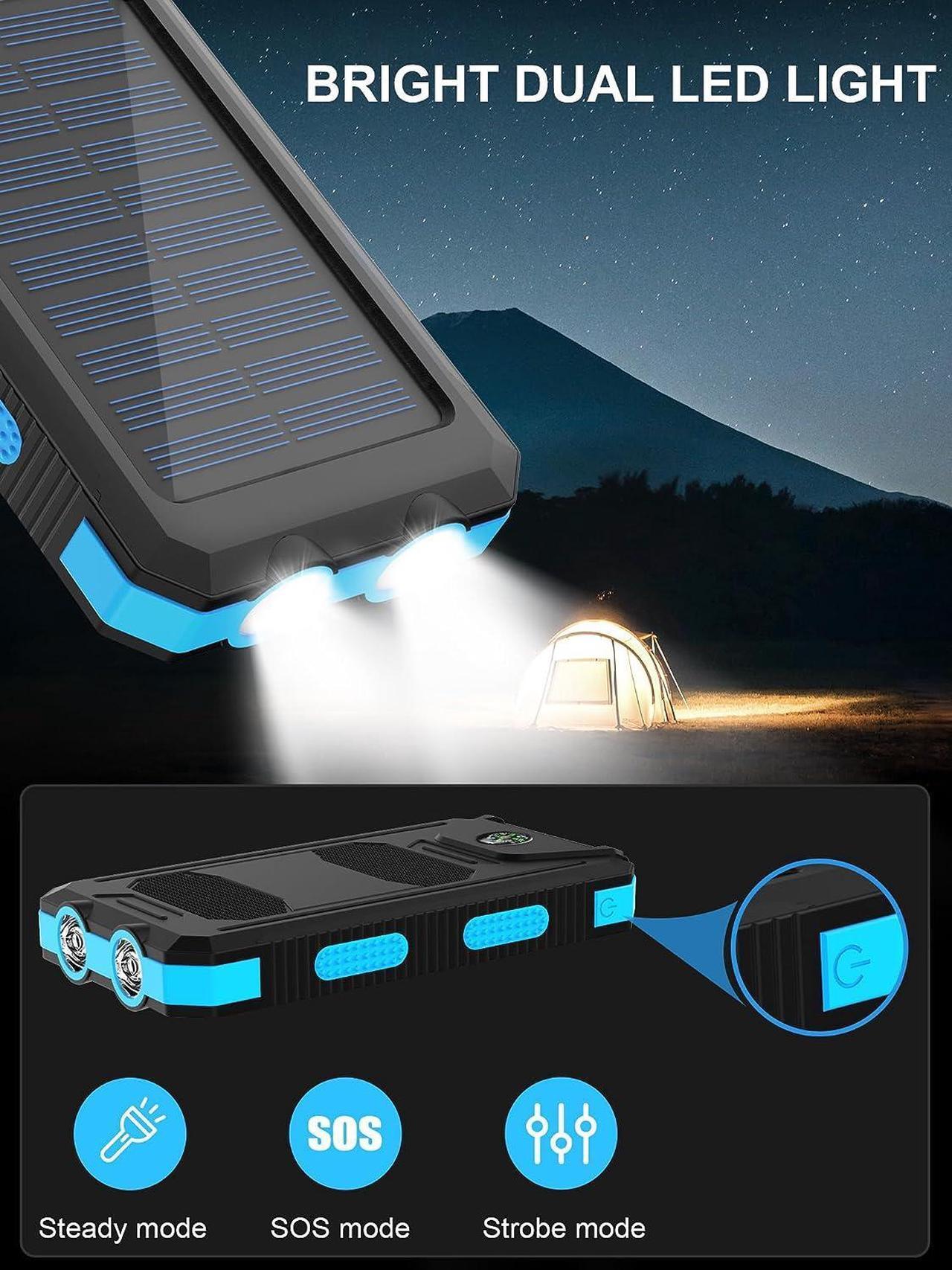 Alt view image 3 of 7 - Solar Charger,38800mAh Portable Solar Power Bank,Waterproof External Backup Battery Power Pack Charger with USB C/LED Flashlights Compatible with iPhone,Tablet,Android,Suitable for Outdoor Camping