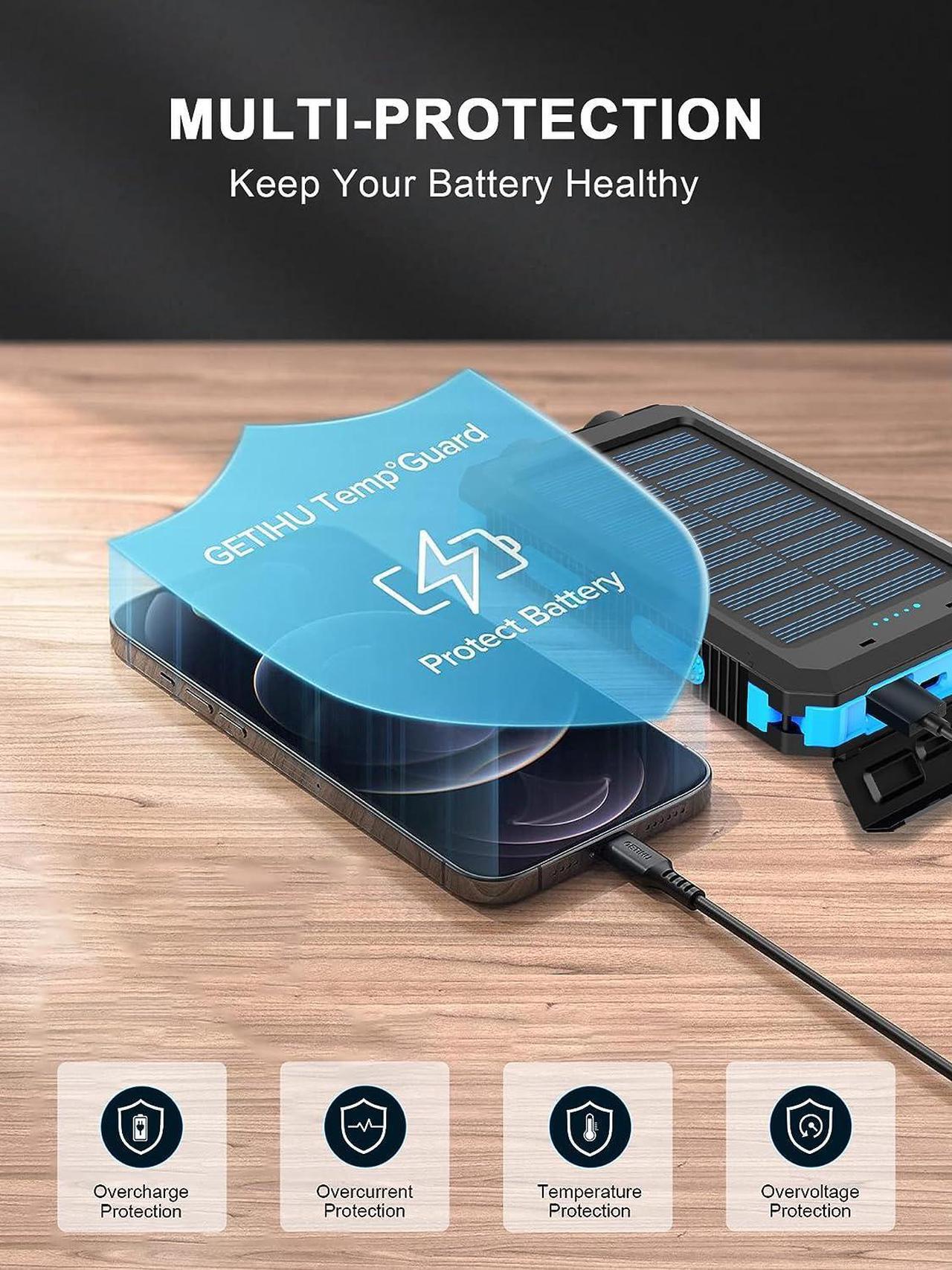 Alt view image 6 of 7 - Solar Charger,38800mAh Portable Solar Power Bank,Waterproof External Backup Battery Power Pack Charger with USB C/LED Flashlights Compatible with iPhone,Tablet,Android,Suitable for Outdoor Camping