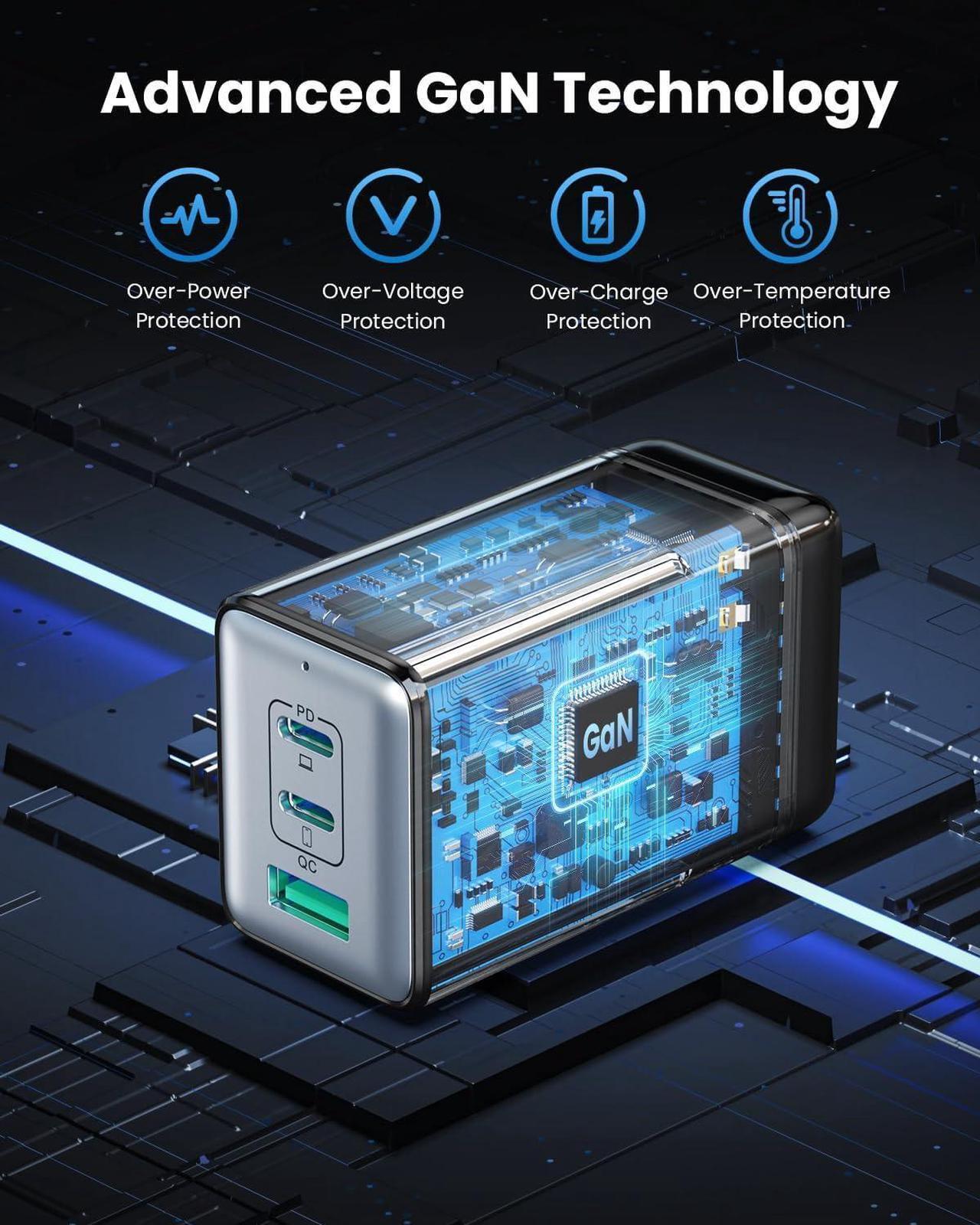 Alt view image 6 of 7 - 150W USB C Charger Block GaN III Compact Foldable Wall Charger 3 Port Fast Charging Station PD QC PPS Portable Charger 100W Laptop Adapter for MacBook Pro/Air iPad iPhone 16/Pro Galaxy S24  etc
