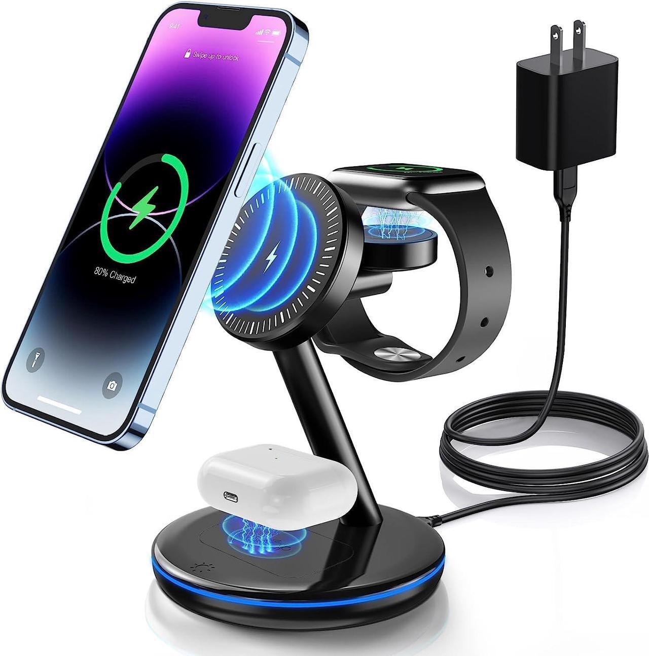 Main image of 3 in 1 Charging Station for Apple Devices 18W Fast Mag-Safe Charger Stand Magnetic Wireless Charger Station for iPhone16 15 14 13 12 Pro/Pro Max/Plus/Mini AirPods 2/3/Pro iWatch Ultra/8/7/SE/6/5/4/3/2